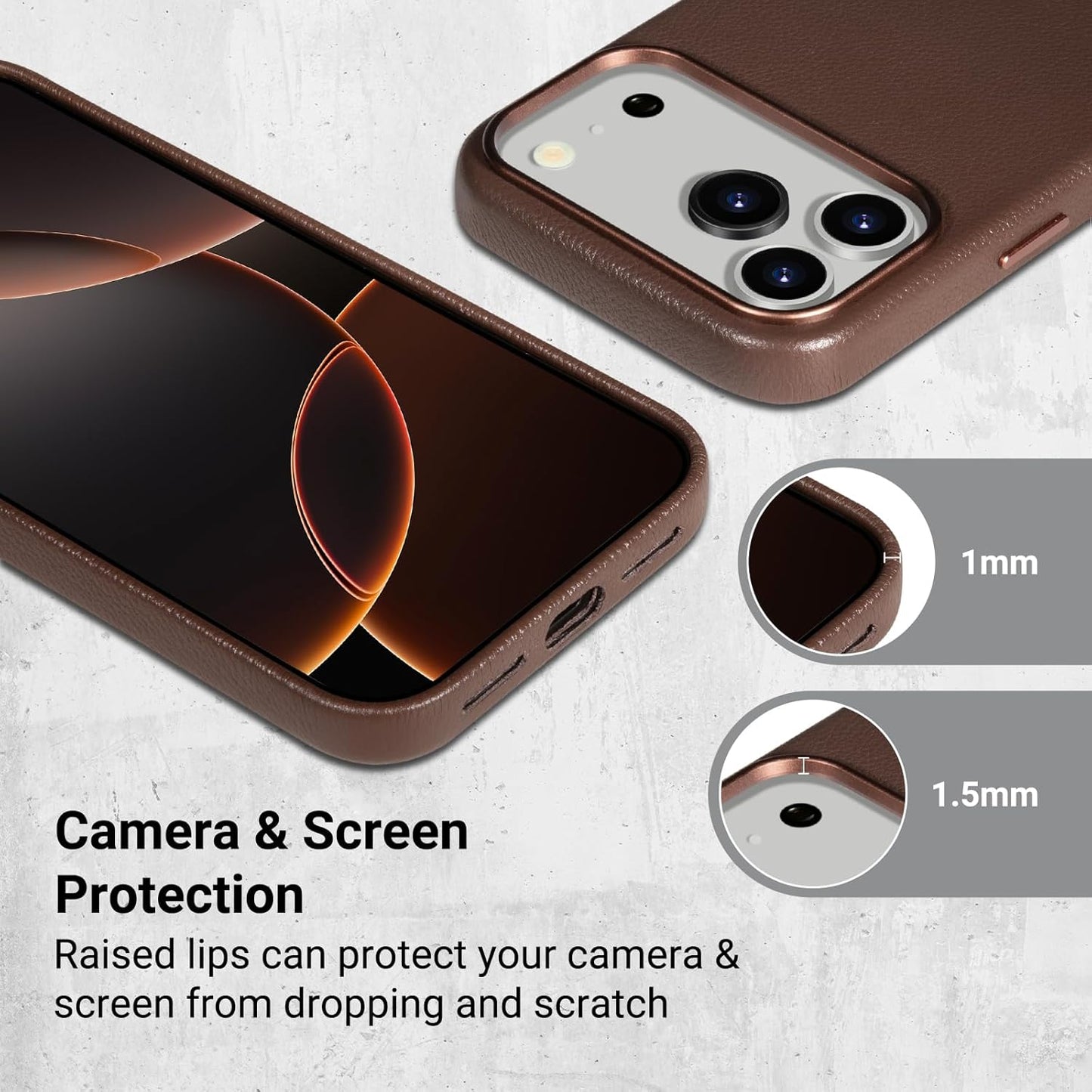 Belemay Handcrafted Premium Tumbled Leather Case for Iphone 17 Pro Max, Compatible with Magsafe, Distinctive Texture, Natural Patina, Camera Control Button, Metal Buttons Phone Cover (6.9"), Brown