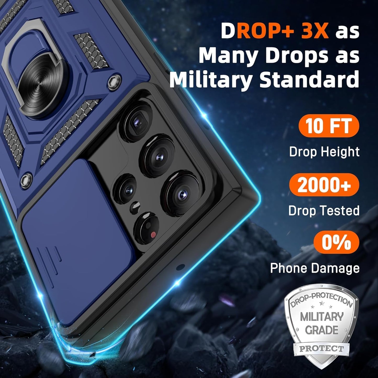 ATUMP for Samsung Galaxy S22 Ultra Case with (2 Pcs) HD Screen Protector, Heavy Duty Shockproof with 360° Rotation Metal Kickstand [Military Grade] Protective Case for S22 Ultra, Blue