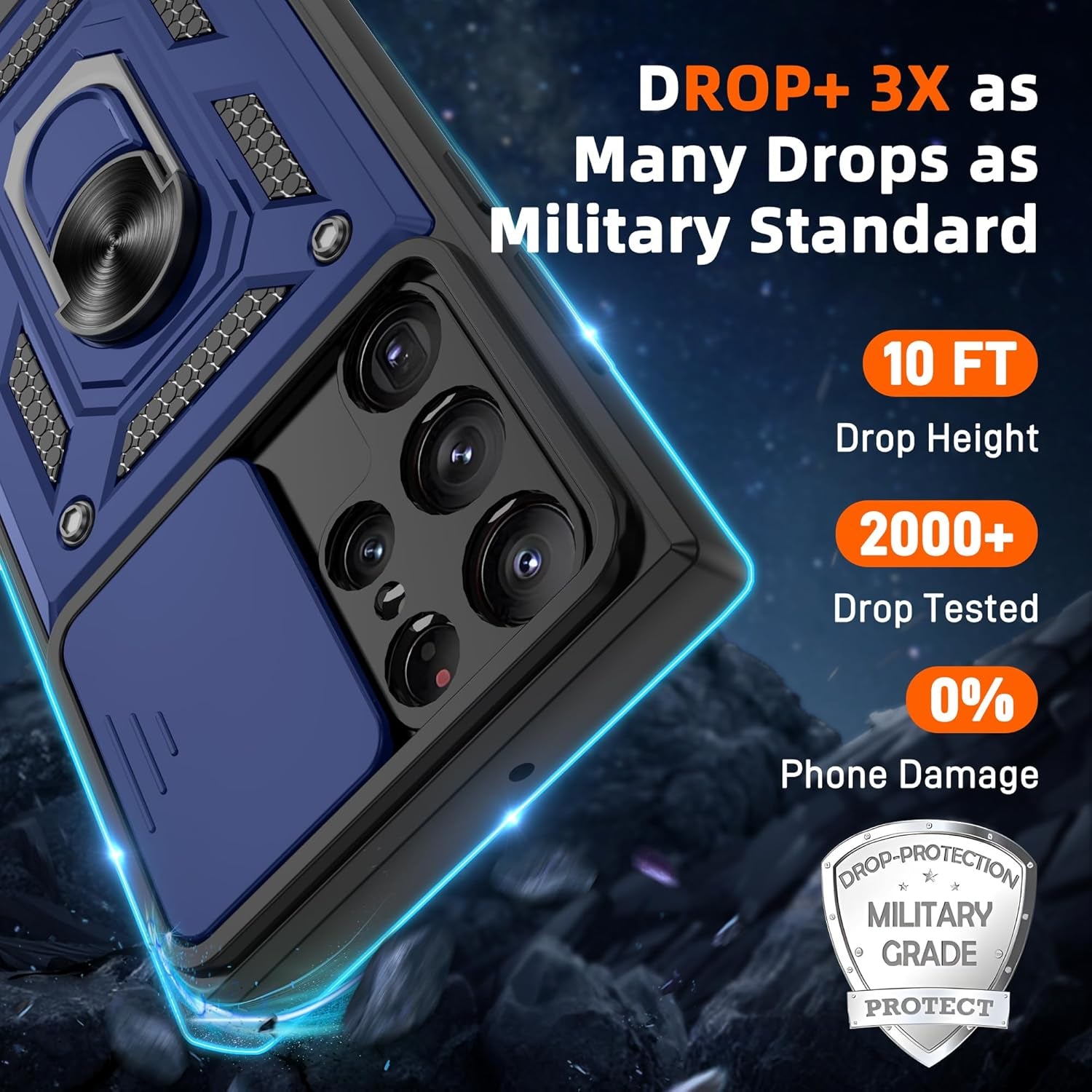 ATUMP for Samsung Galaxy S22 Ultra Case with (2 Pcs) HD Screen Protector, Heavy Duty Shockproof with 360° Rotation Metal Kickstand [Military Grade] Protective Case for S22 Ultra, Blue