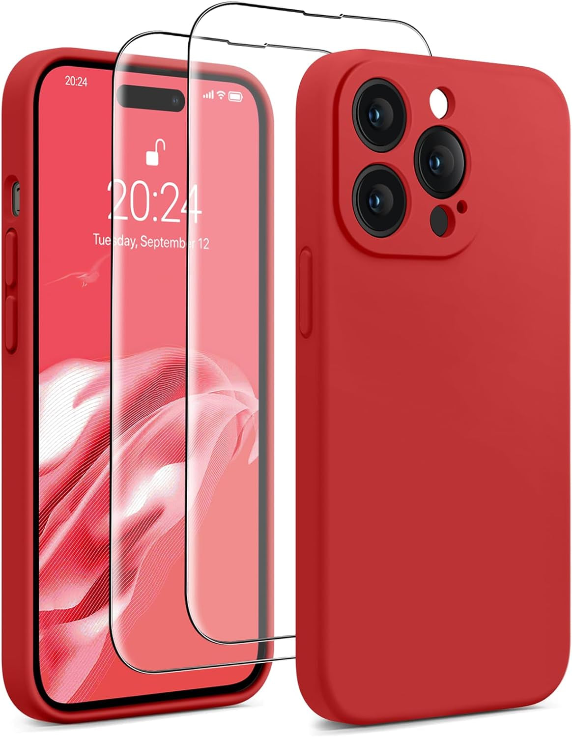 AOTESIER for Iphone 14 Pro Max Case, [Stronger Camera Protection] Silicone Iphone 14 Pro Max Phone Case with [2 Screen Protectors], Shockproof Anti-Scratch Lining Protective Cover, 6.7", Black  AOTESIER Red  