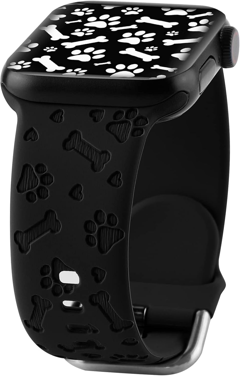 Dog Paw Engraved Silicone Band Compatible with Apple Watch 38Mm 40Mm 41Mm 42Mm 44Mm 45Mm for Women Men,Heart Shape Bone Pattern Carved Soft Silicone Sport Wristband Cute Strap for Iwatch Series SE 9 8 7 6 5 4 3 2 1