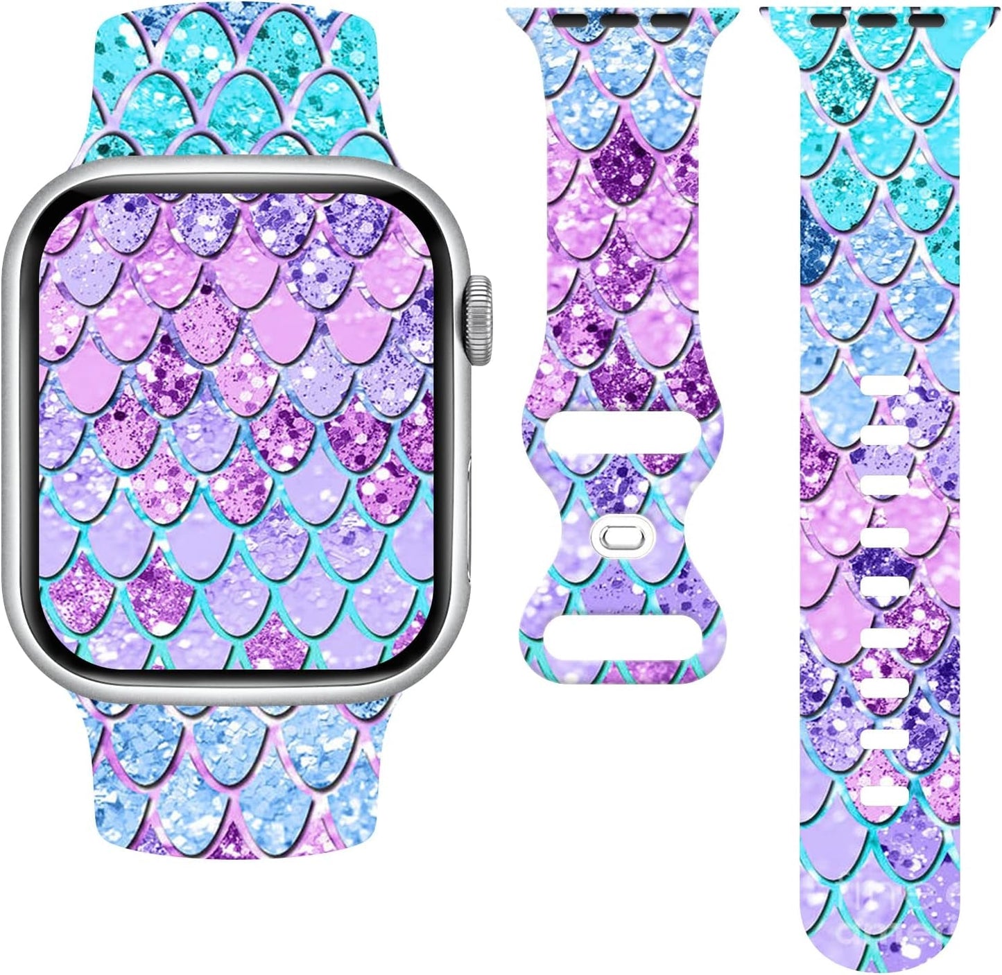 Fish Scales Watch Band Compatible with Apple Watch, Iwatch Bands All Series Soft Silicone Strap Adjustable Replacement