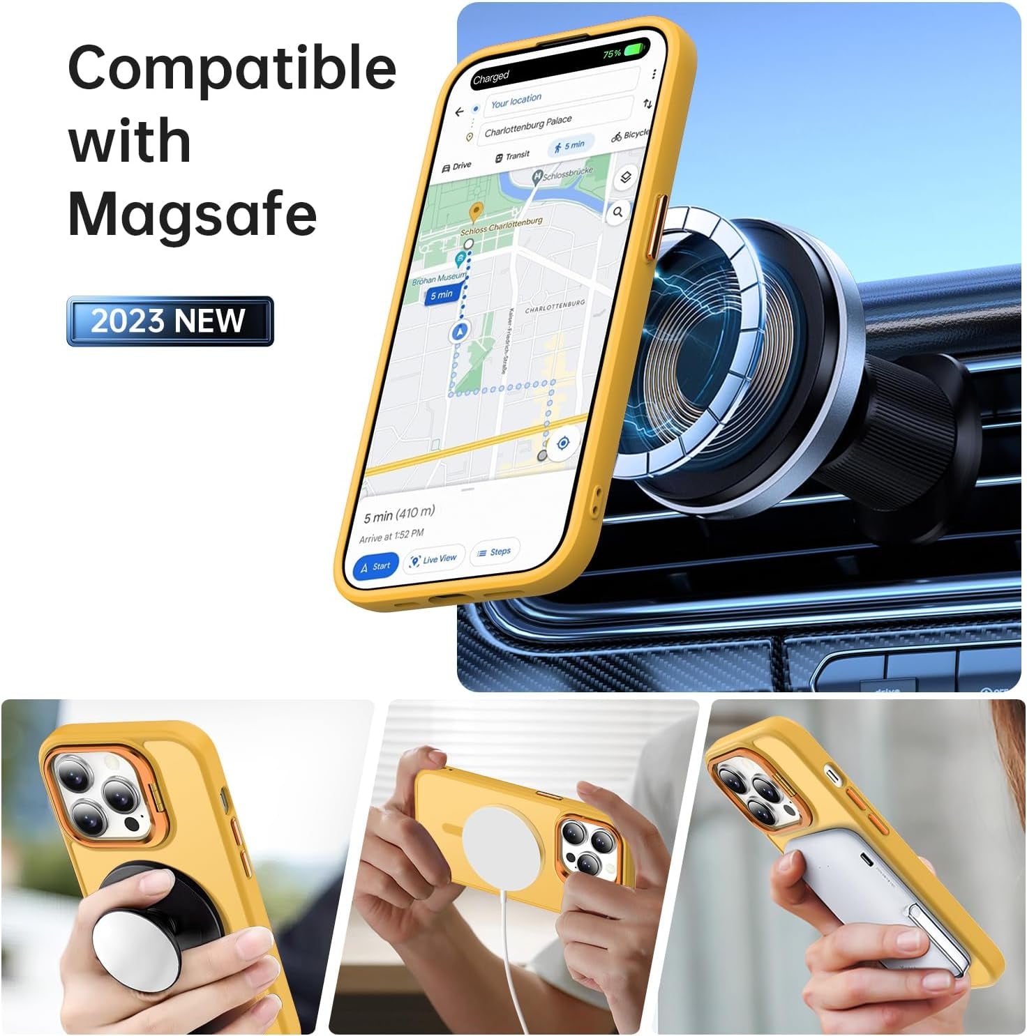 Goodon Magnetic for Iphone 14 Pro Max Case with Screen Protector, [Compatible with Magsafe] [ Built-In Metal Kickstand] Military-Grade Protection Shockproof Matte 6.7" Phone Case - Yellow  Goodon   