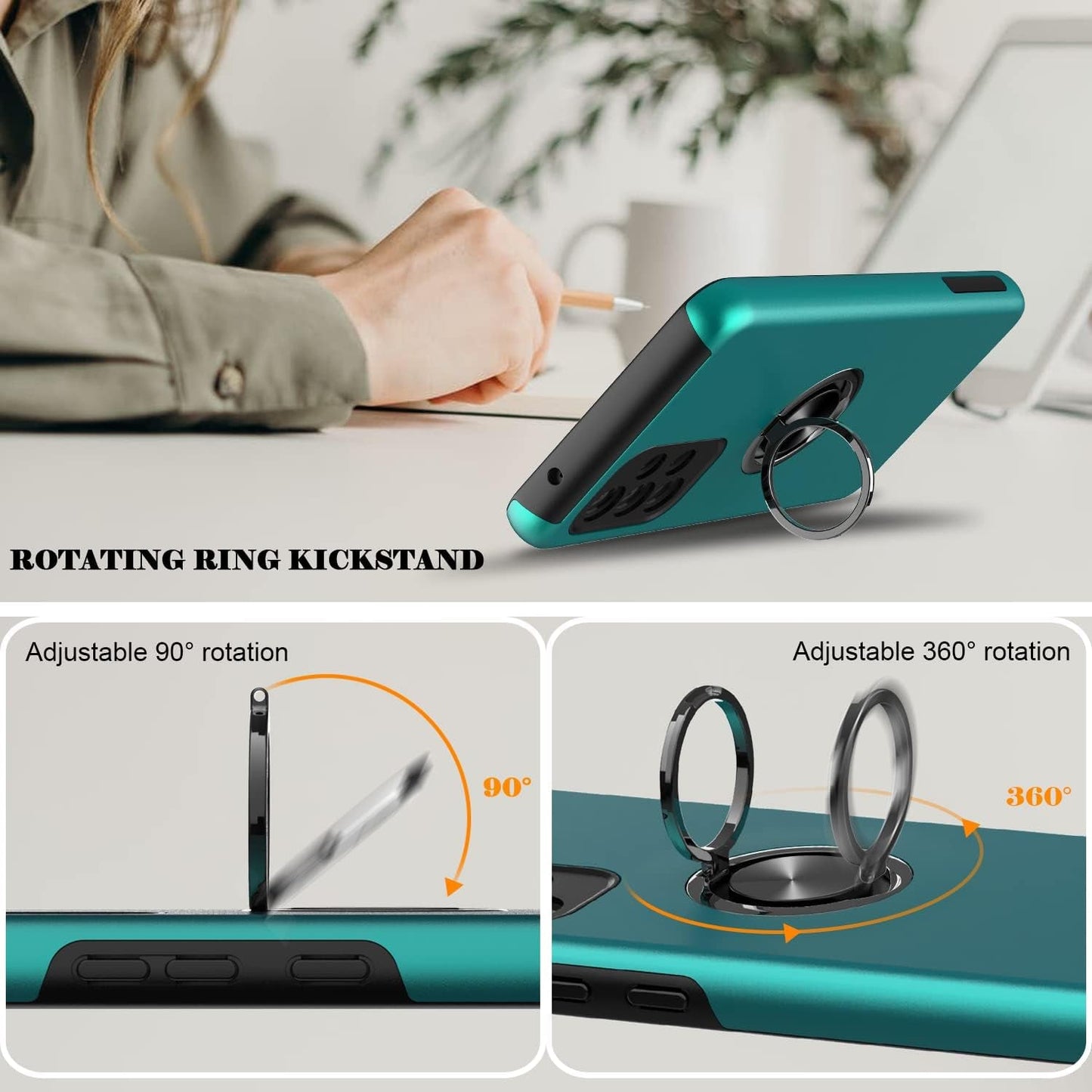 For Samsung Galaxy A53 5G Phone Case with TPU Screen Protector, Ring Holder Kickstand Drop Proof Protective Slim Hard Dual Layer Stand Non-Slip Tough Cover Cell Phone Case (Green)