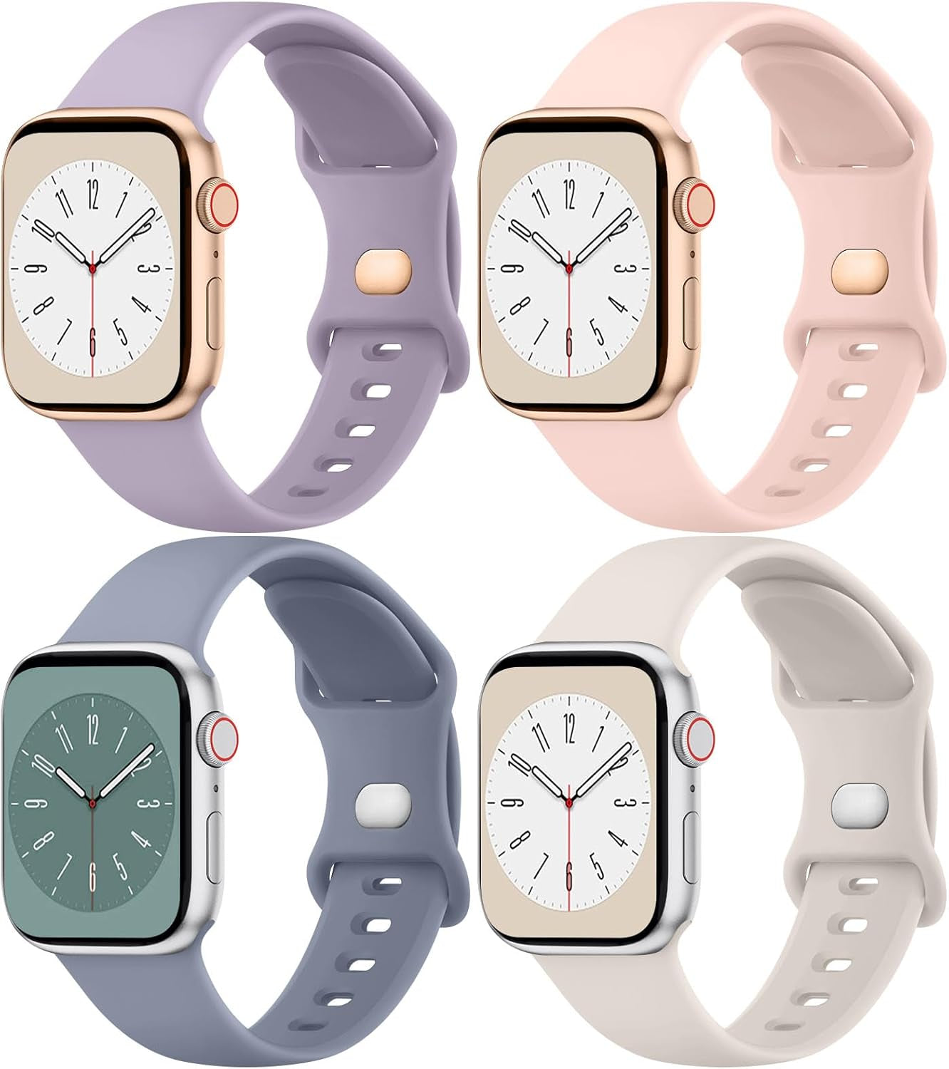 4 Pack Silicone Bands Compatible with Apple Watch Band 38Mm 40Mm 41Mm 42Mm 44Mm 45Mm 49Mm, Soft Waterproof Wristbands Sport Straps for Iwatch Series 9 Ultra SE 8 7 6 5 4 3 2 1 Women Men