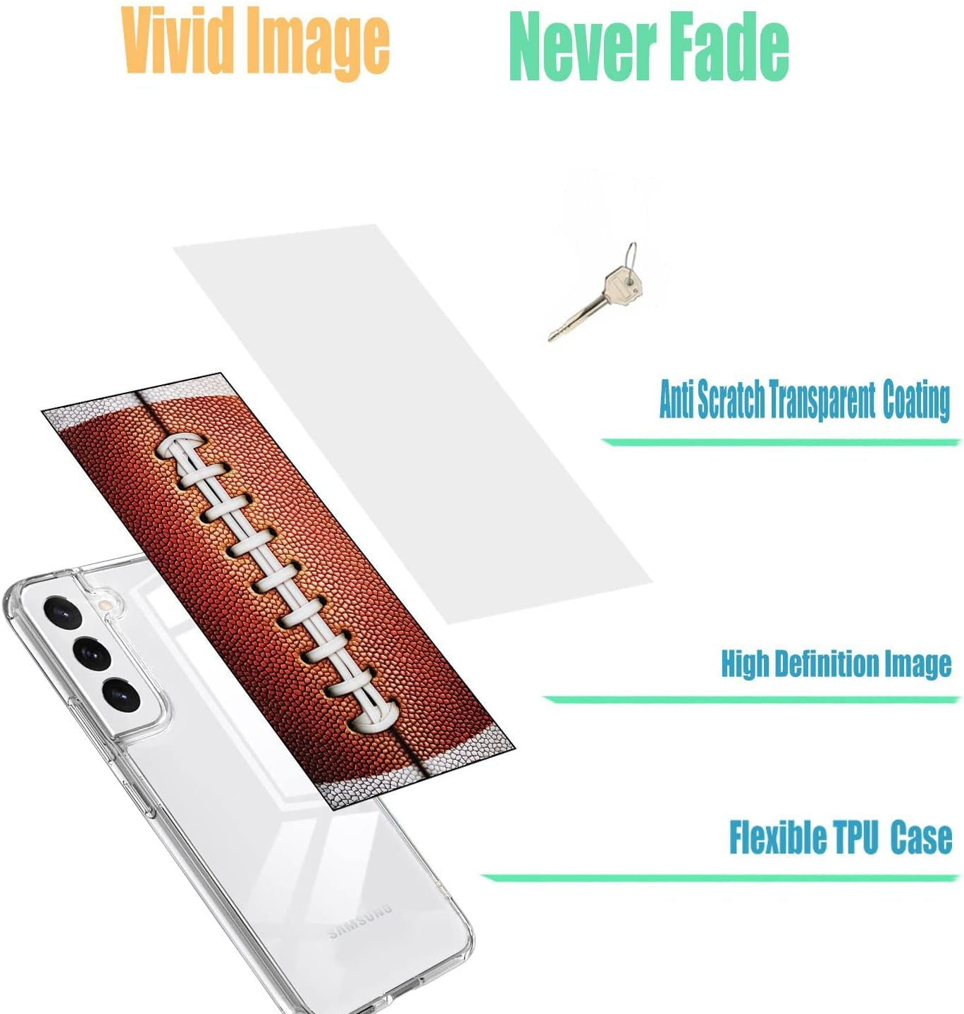 For Galaxy S22 plus Case,Samsung S22 plus Case for Girl Women Men, Shockproof Slim Soft TPU Clear Protective Phone Case Cover with Design for Galaxy S22+,Funny Sports Design Brown Football