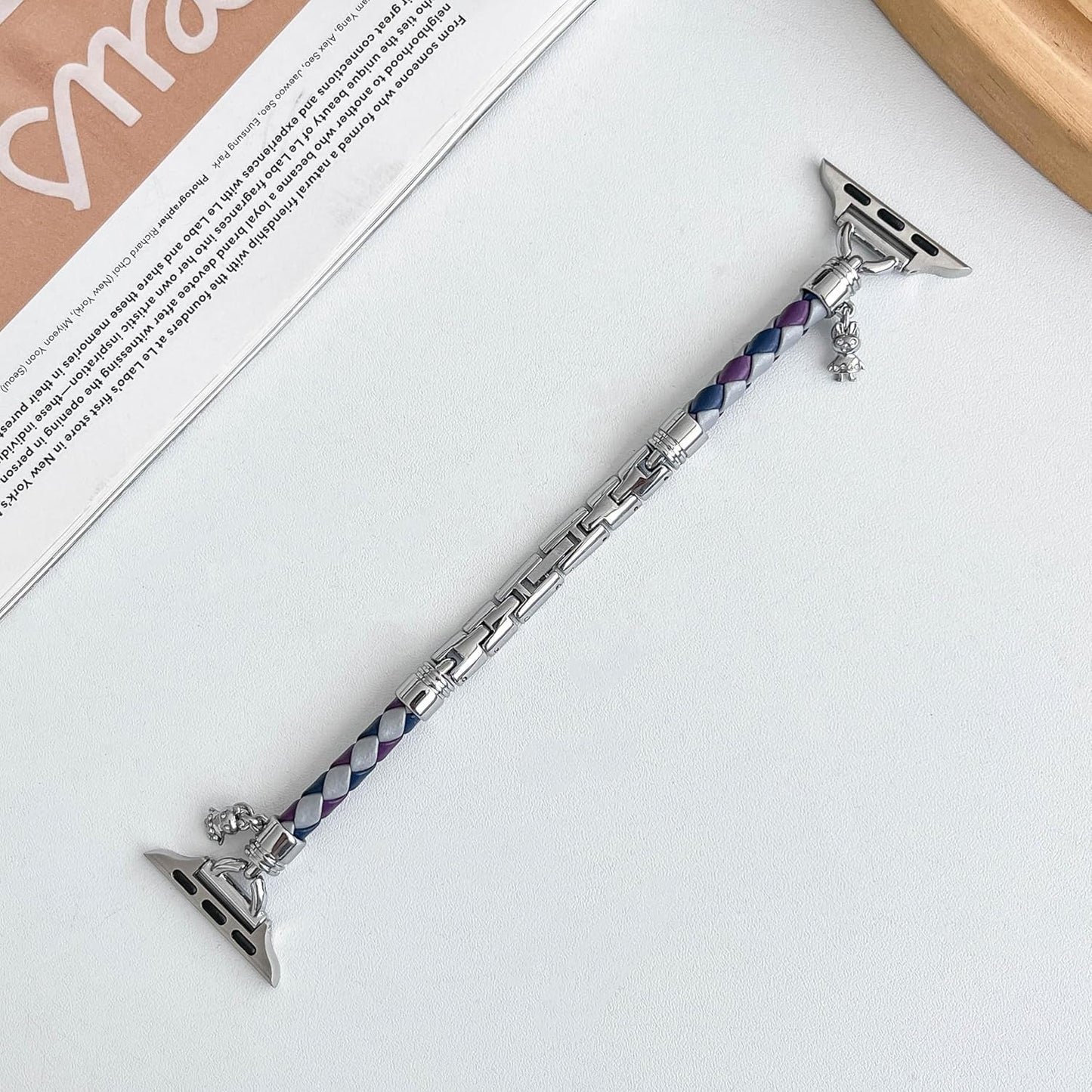 Braided Leather Band Compatible with Apple Watch 38Mm 40Mm 41Mm 42Mm 44Mm 45Mm 49Mm, Bling Crystal Pendant Strap Dressy Metal Bracelet for Iwatch Series 9 8 7 6 5 4 3 2 1 SE Ultra