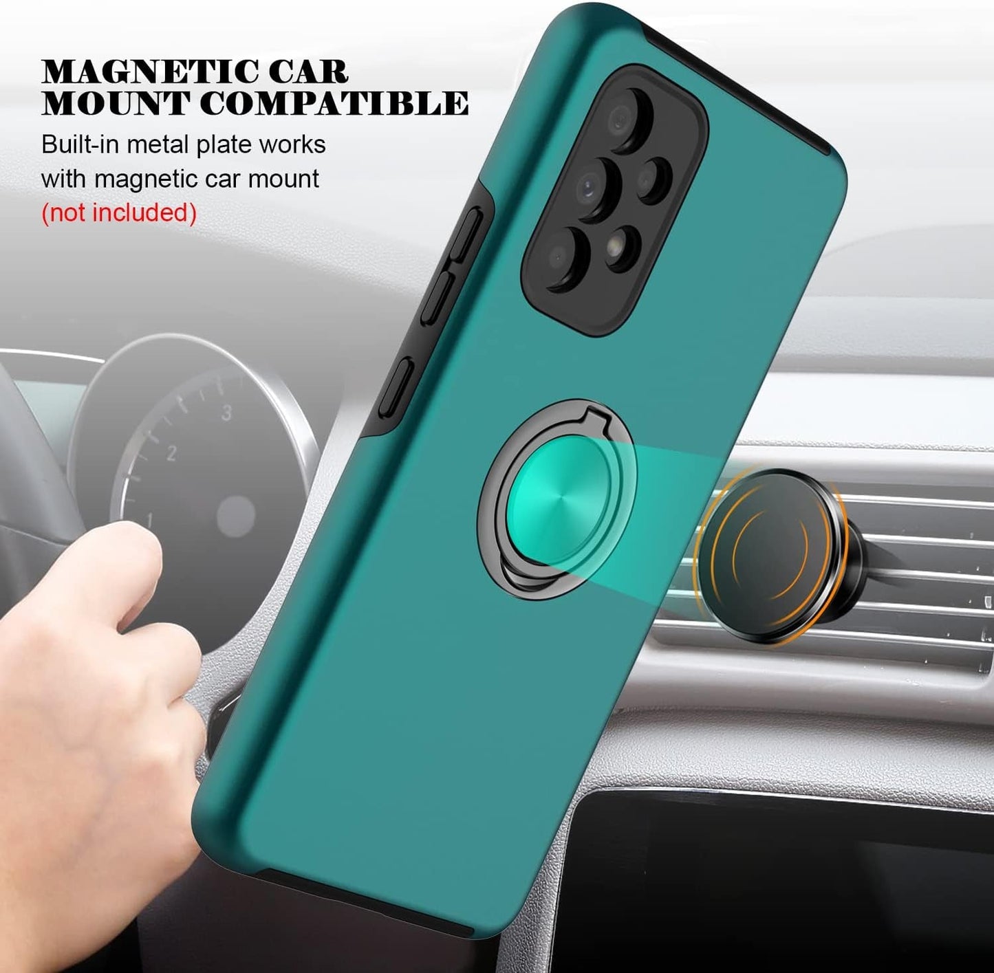 For Samsung Galaxy A53 5G Phone Case with TPU Screen Protector, Ring Holder Kickstand Drop Proof Protective Slim Hard Dual Layer Stand Non-Slip Tough Cover Cell Phone Case (Green)