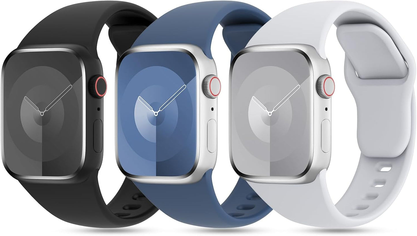 3 Pack Patented Sport Silicone Compatible with Apple Watch Band 41Mm 40Mm 38Mm 45Mm 44Mm 42Mm 49Mm Women Men, Soft Wristbands Waterproof Strap for Iwatch Bands Series 9 8 7 6 5 4 3 2 1 SE Ultra