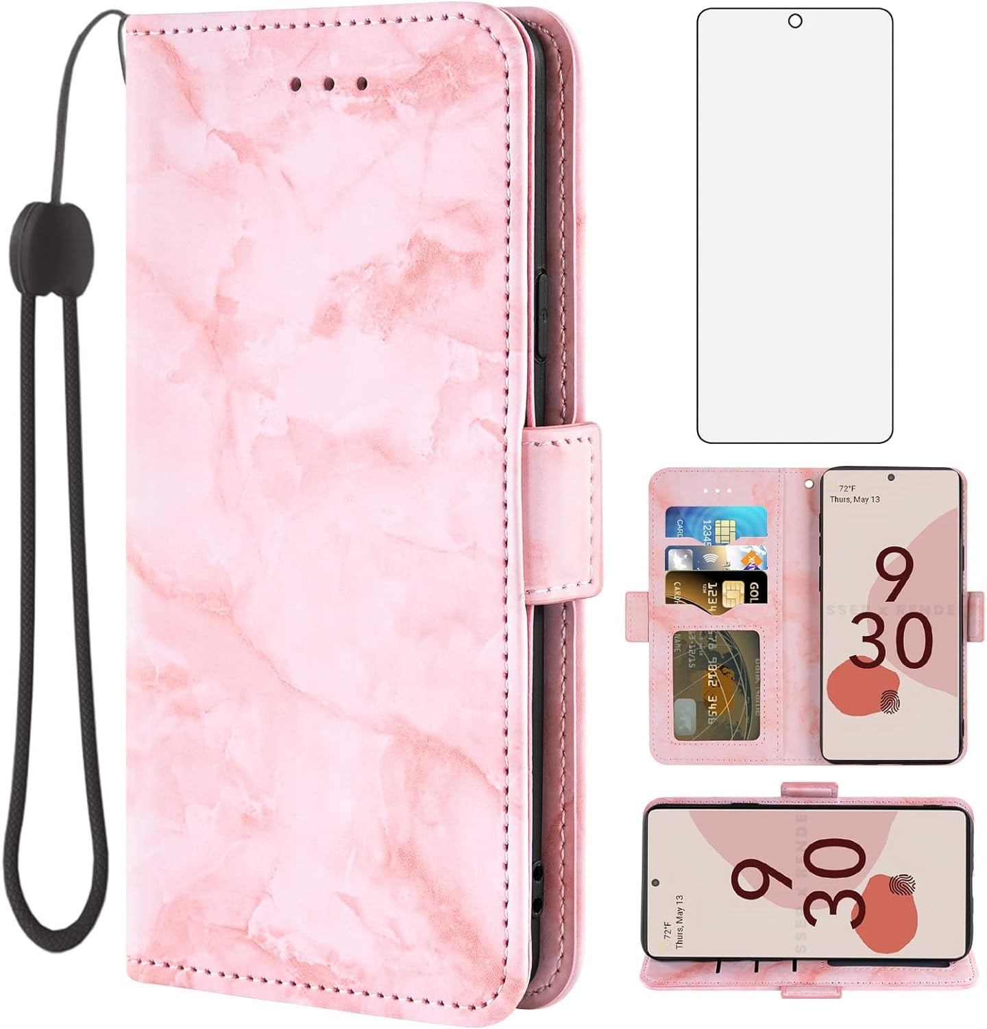 Asuwish Phone Case for Google Pixel 6A 5G 2022 with Tempered Glass Screen Protector and Marble Wallet Cover Flip Card Holder Slot Stand Leather Kickstand Cell Accessories Pixel6A Women Men Purple  Asuwish Pink  