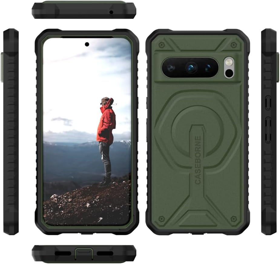 Caseborne Compatible with Google Pixel 8 Pro Protective Case - 5-Layer Construction, Compatible with Magsafe, Slim yet Rugged with Tempered Glass Screen Protector Green  Caseborne   