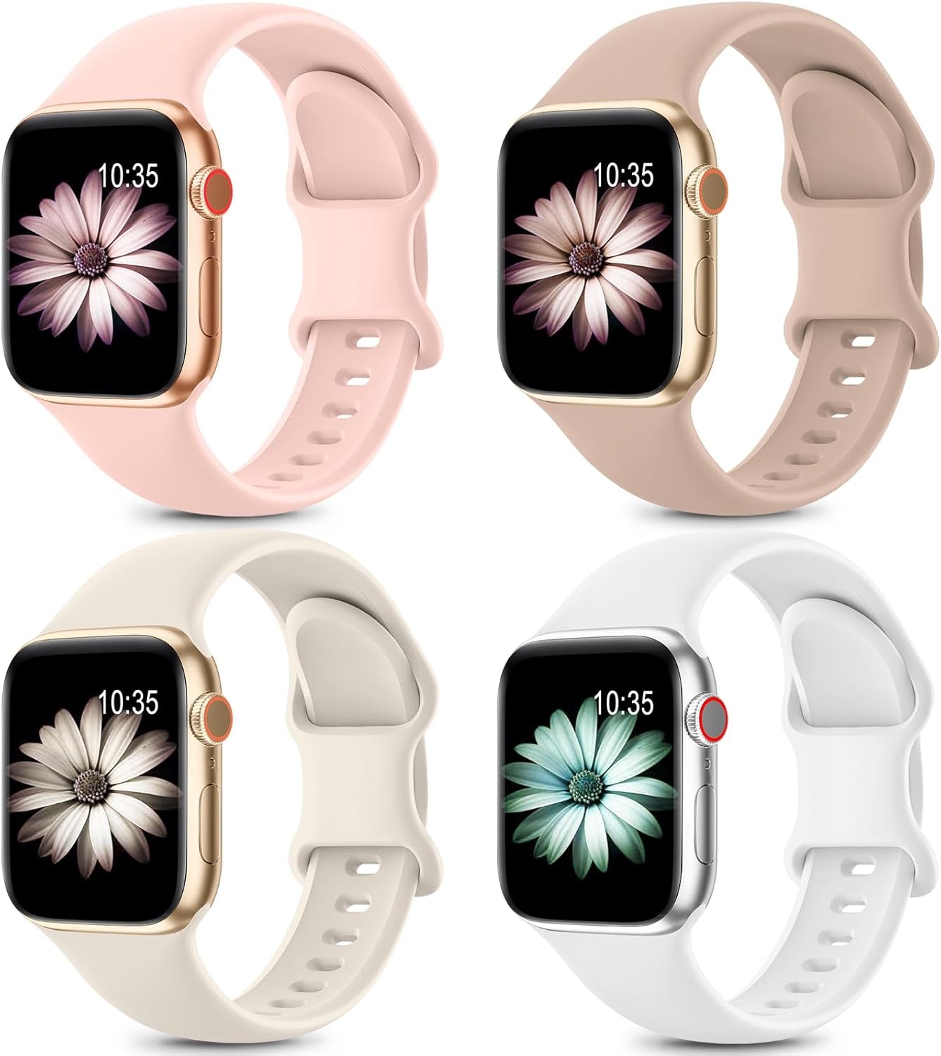 4 Pack Sport Bands Compatible with Apple Watch Bands Series 9, Watch Band for Women 38Mm 40Mm 41Mm 42Mm 44Mm 45Mm 49Mm,Soft Silicone Waterproof Strap for Iwatch Bands SE 8, 7, 6, 5, 4, 3, 2, 1