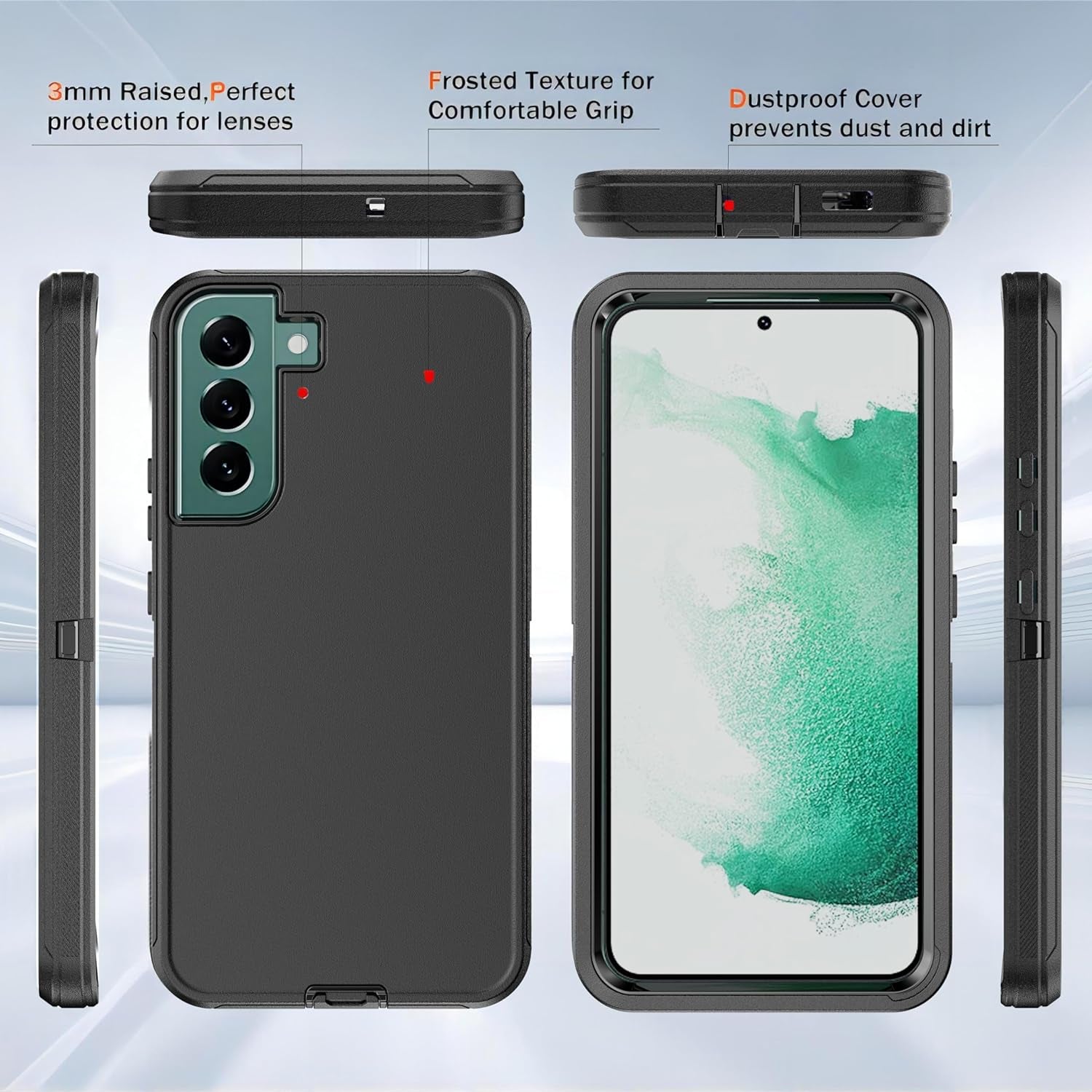 For Galaxy S22 plus Case with Soft TPU Film Screen Protector[2 Pack],3 in 1 Shockproof TPU Hard PC Bumper Drop-Proof Shell for Samsung Galaxy S22+Plus Black