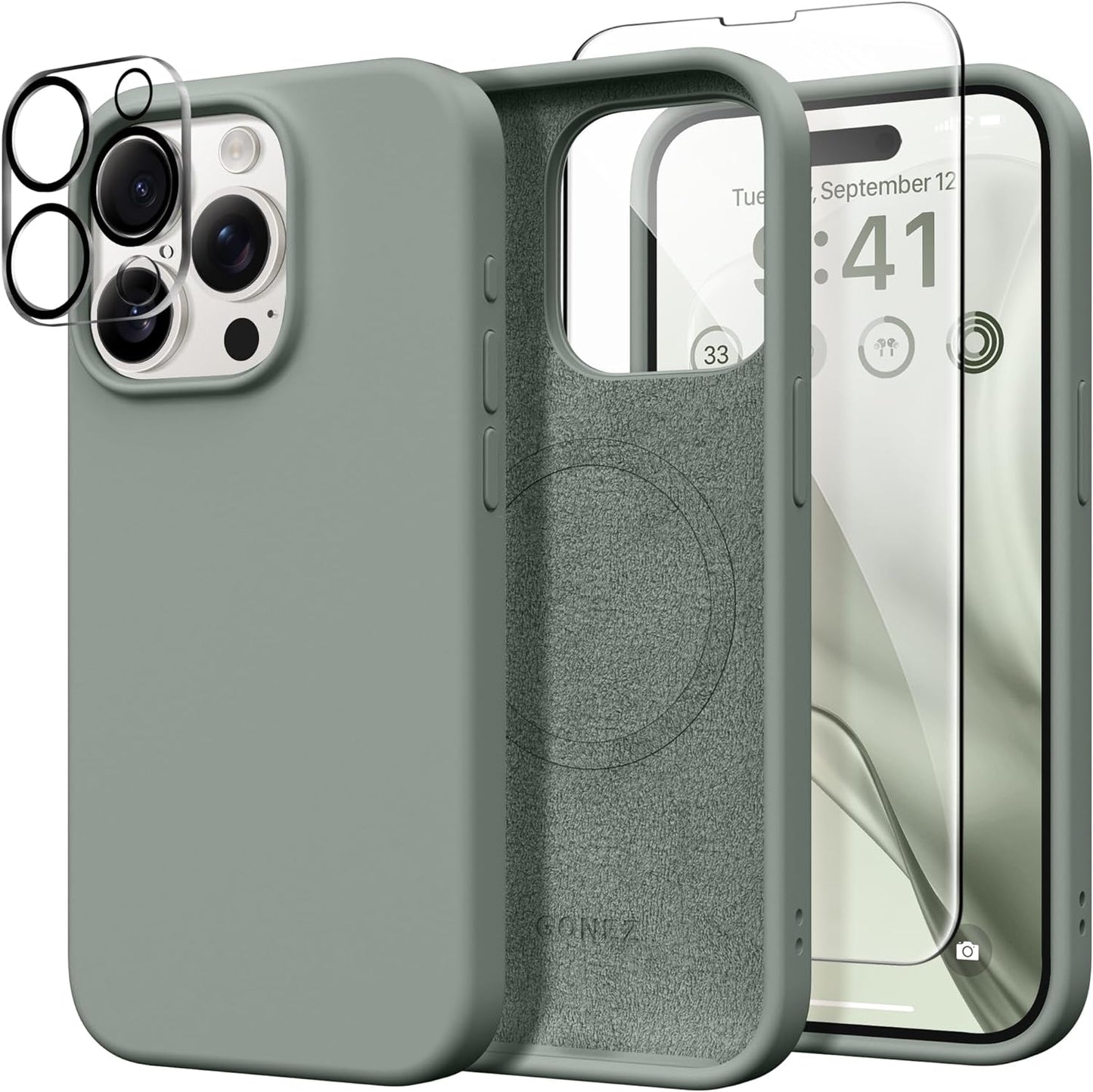 GONEZ for Iphone 15 Pro Case Compatible with Magsafe, [2X Screen Protector + 2X Camera Lens Protector], Soft Silicone Shockproof Anti-Scratch Full Body Protective Phone Case 6.1" 2023, Dark Grey  GONEZ   
