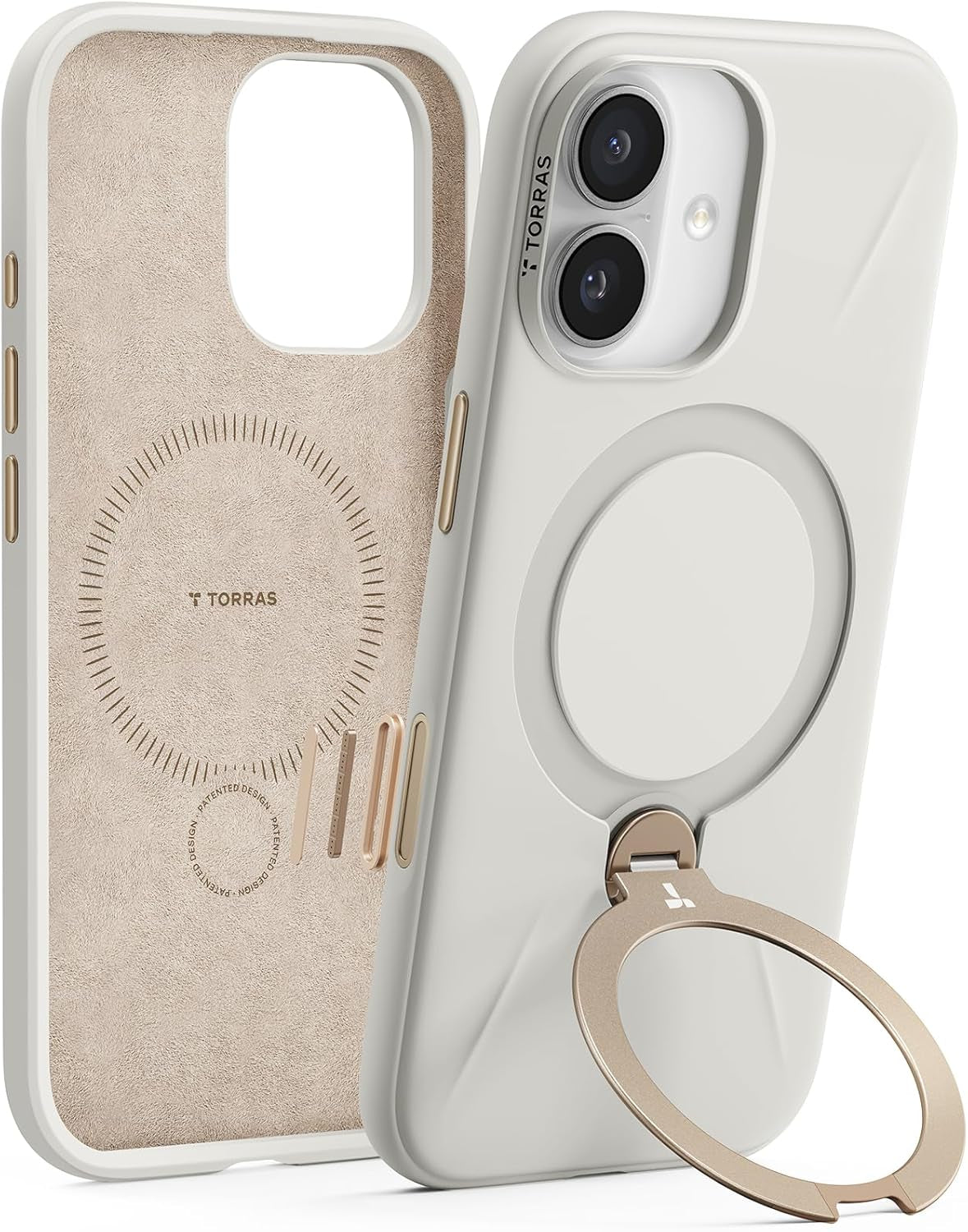 TORRAS Ostand Q3 Silicone for Iphone 17 Pro Max Case, Fit for Magsafe, 360 Spin Stand, Soft Liquid Silicone Cozy Grip, Camera Control, Protective Case for Iphone 17 Pro Max for Women, Ivory Gold