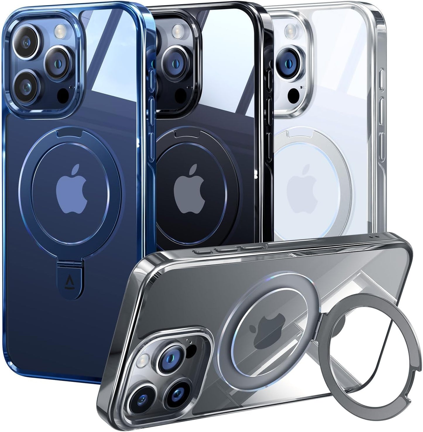 Alphex Titanium Magnetic Stand Case for Iphone 15 Pro, A-Blue Titanium, 3X Military Grade Protection, Shockproof Slim Phone Ring Cover, 6.1 Inch  Alphex   