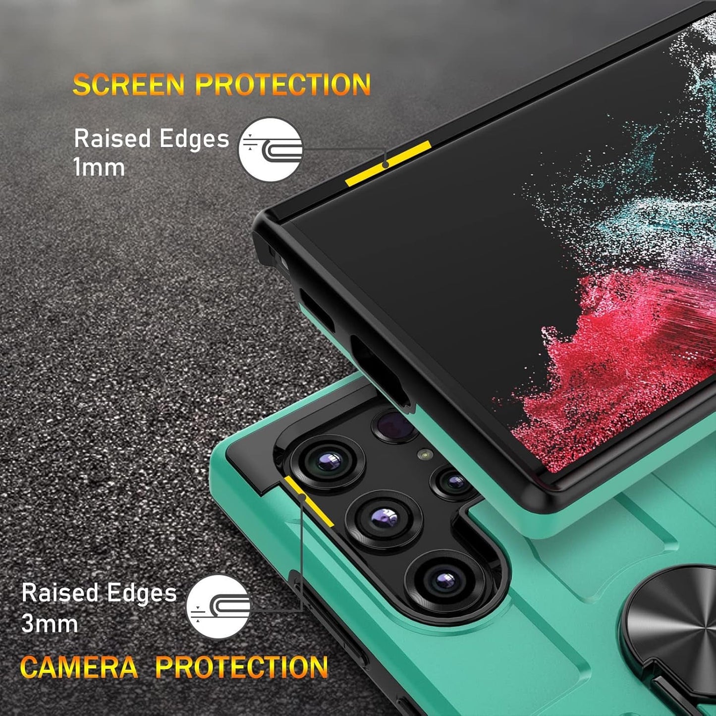 For Samsung Galaxy S22 Ultra Case with Screen Protector, 360 Rotate Ring Kickstand [Work with Magnetic Car Mount], Military Grade Shockproof Phone Case for Samsung S22 Ultra 6.8 Inch, Turquoise