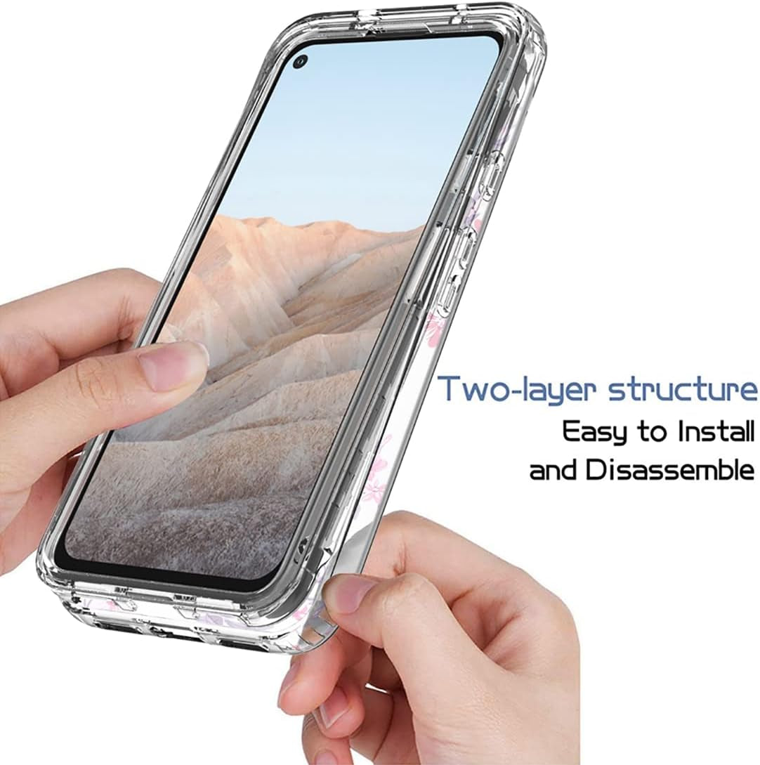 Case for Google Pixel 5A 5G Case with Tempered Glass Screen Protector, Full Body Shockproof Clear Floral Soft TPU Slim Phone Protective Armor Cover for Google Pixel 5A 5G (Rose Flower)  Sidande   