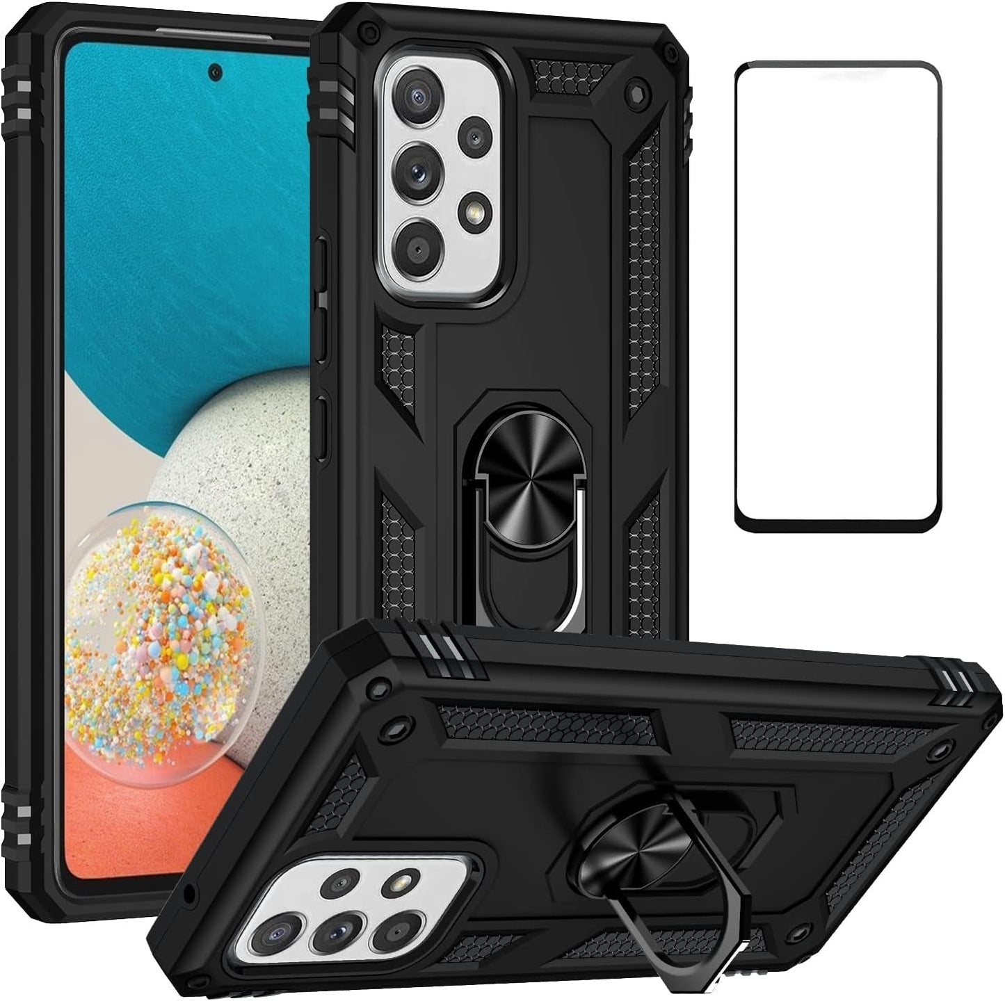 For Samsung Galaxy A53 5G Case with Screen Protector,Ring Kickstand Heavy Duty Protection Dual Layer Military Grade Drop Proof Protective Cover Hard Shell Phone Case for Samsung A53 5G (Green)