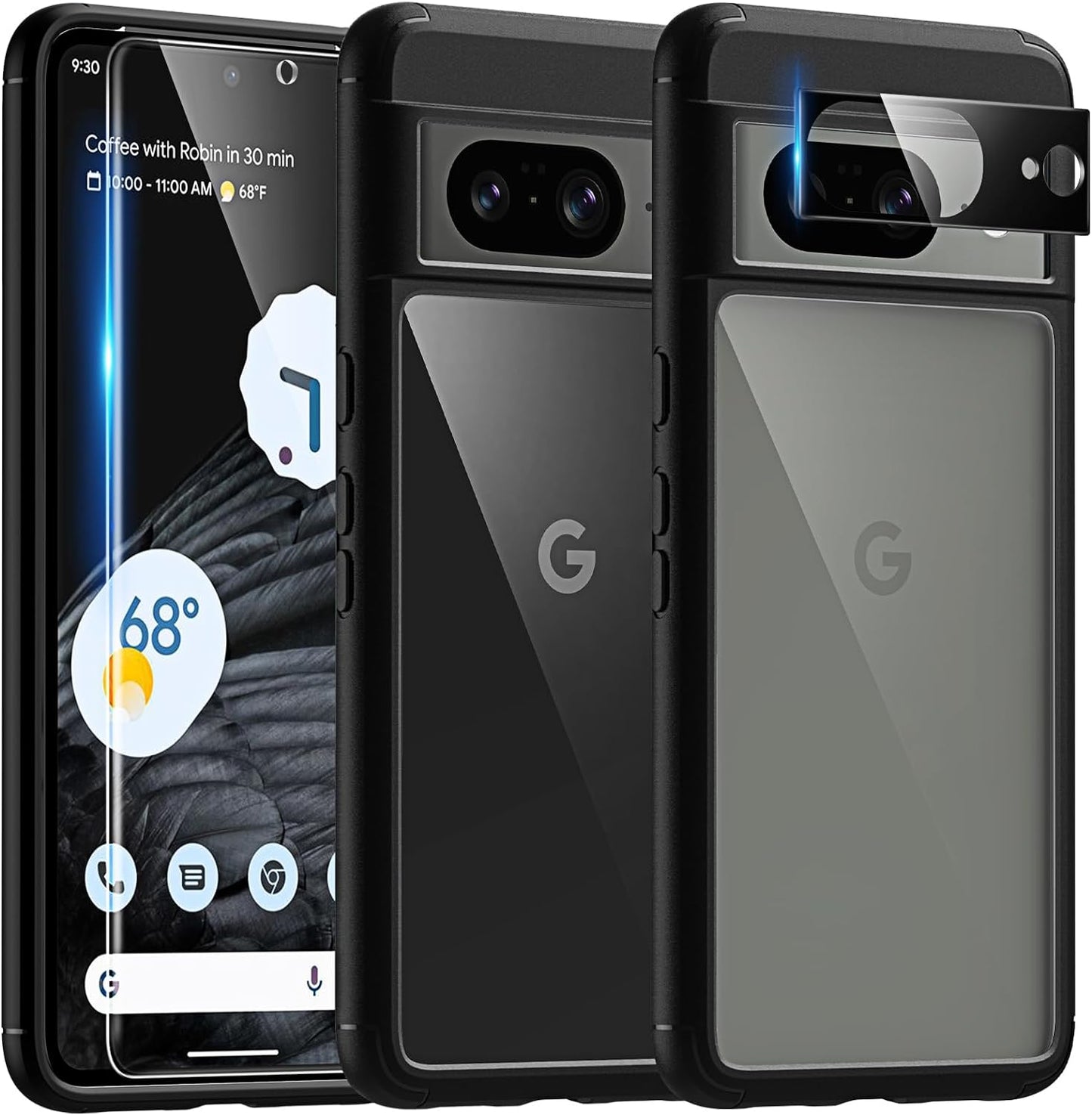 TAURI for Google Pixel 8 Pro Case, [5 in 1] 1X Clear Case [Not-Yellowing] with 2X Screen Protector + 2X Camera Lens Protector, [Military Grade Protection] Slim Case for Pixel 8 Pro  TAURI Black For Pixel 8 
