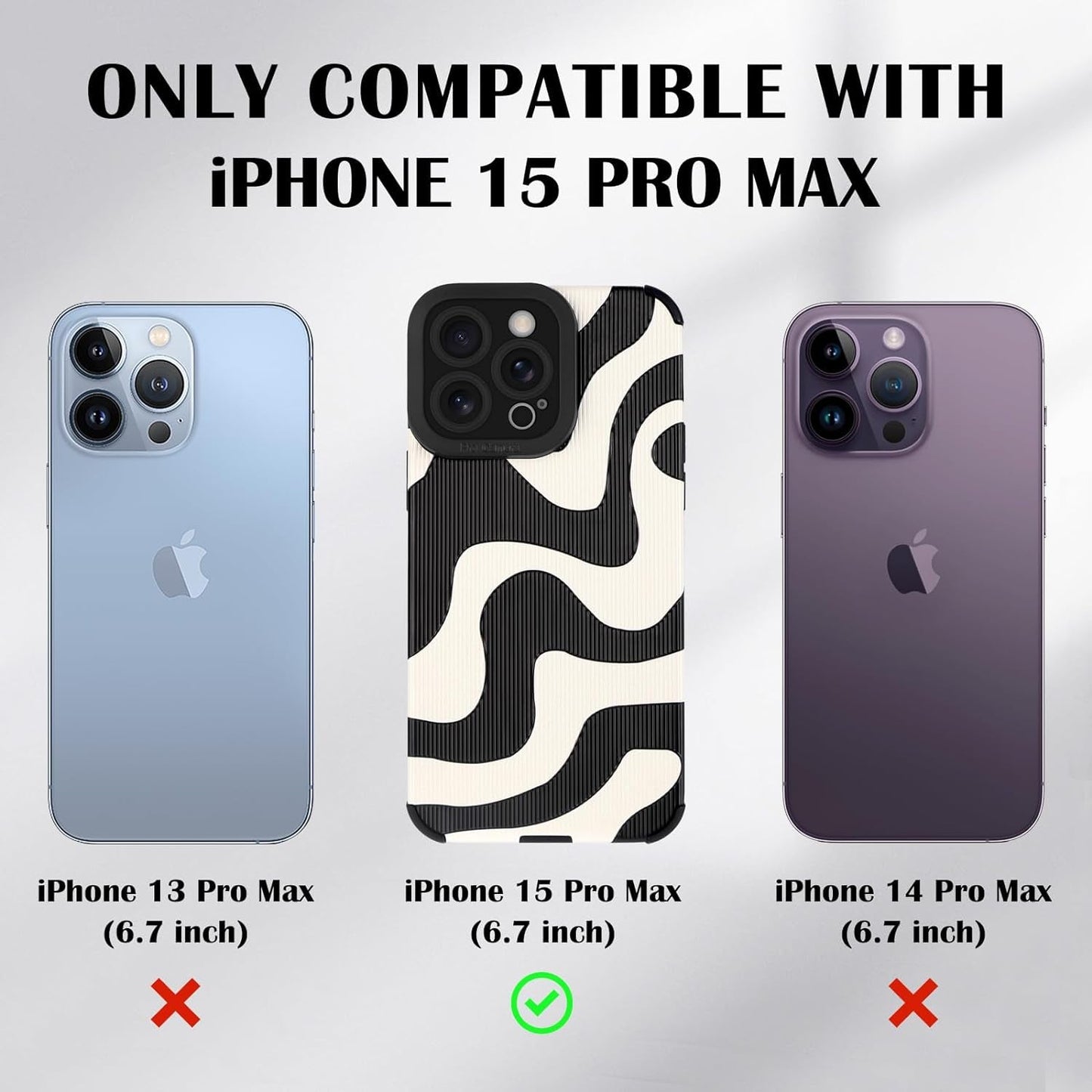 Newseego for Iphone 15 Pro Max Case, Cute Zebra Wave Pattern Design Case for Women Girls Soft TPU Bumper Anti-Scratch Shockproof Full Camera Protective Case Cover for Iphone 15 Pro Max-Black White  Generic   