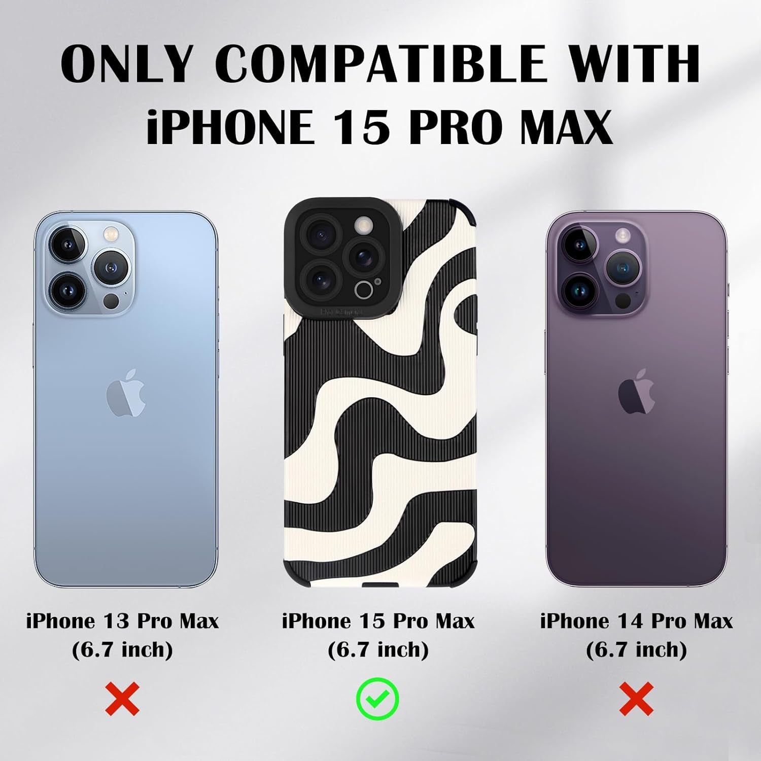Newseego for Iphone 15 Pro Max Case, Cute Zebra Wave Pattern Design Case for Women Girls Soft TPU Bumper Anti-Scratch Shockproof Full Camera Protective Case Cover for Iphone 15 Pro Max-Black White  Generic   