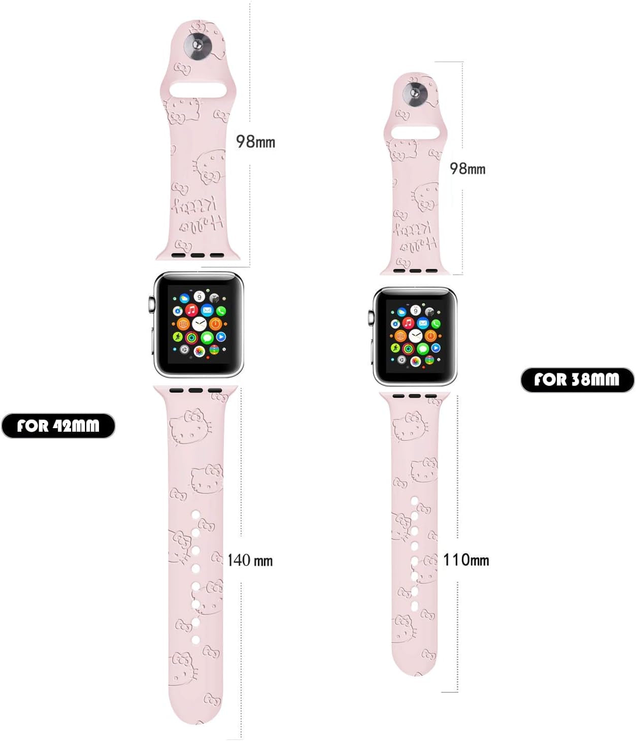 2 Packs Cartoon Kitty Engraved Bands Compatible with Apple Watch Bands 38Mm 40Mm 41Mm 44Mm 45Mm 42Mm 49Mm Women, Cute Cat Design Soft Silicone Sport Girls Strap for Iwatch Series 9/8/7/6/5/4/3/2/1/Se/Ultra/Ultra2