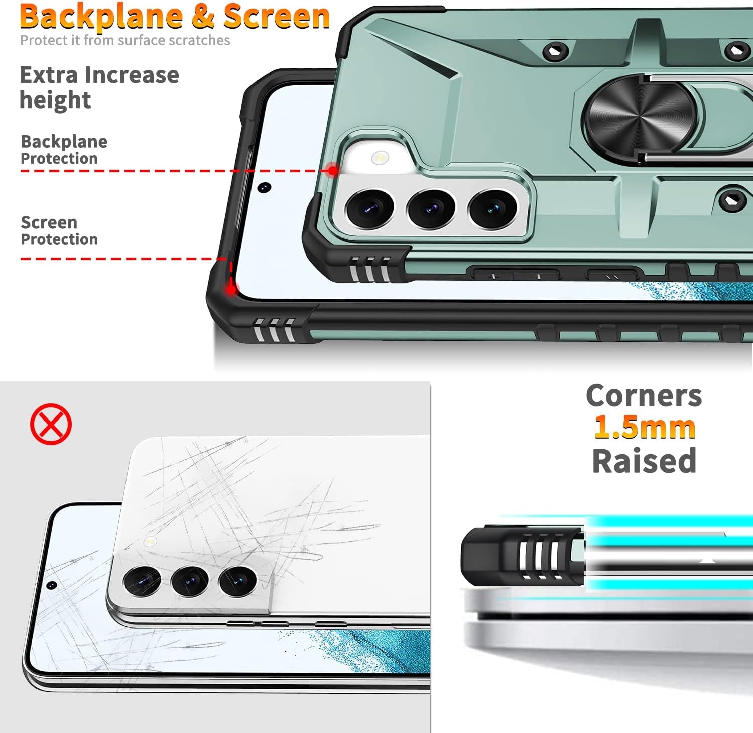 Case for Samsung Galaxy S22 plus Case Galaxy S22+ Case Military Grade Drop Case with Kickstand Ring Magnetic Holder Shockproof Protective for Galaxy S22 plus S22+ Phone Case (Midnight Green)
