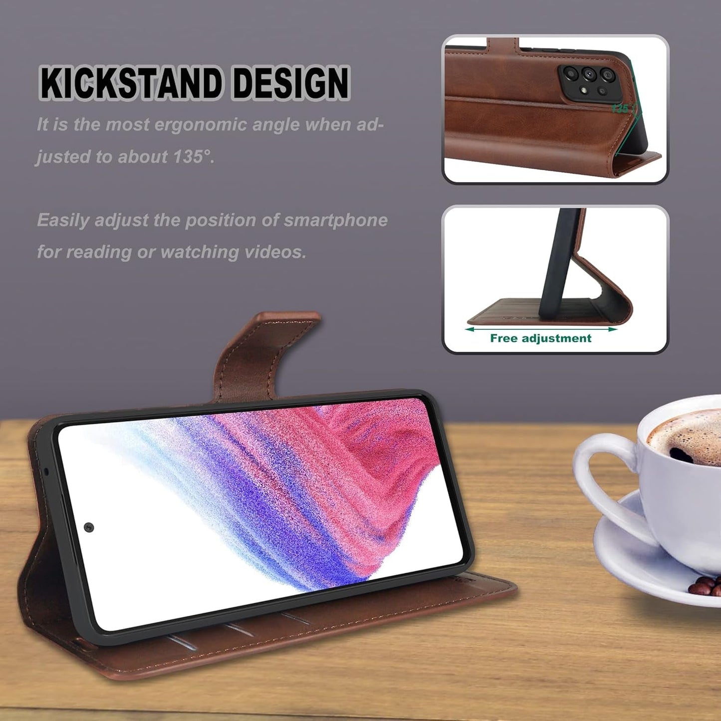 Case for Galaxy A53 5G, Samsung Galaxy A53 5G Leather Wallet Case Magnetic Folio Cover Kickstand Credit Card Holder Shockproof Phone Case for Men Compatible with Galaxy A53 5G (2022) Brown