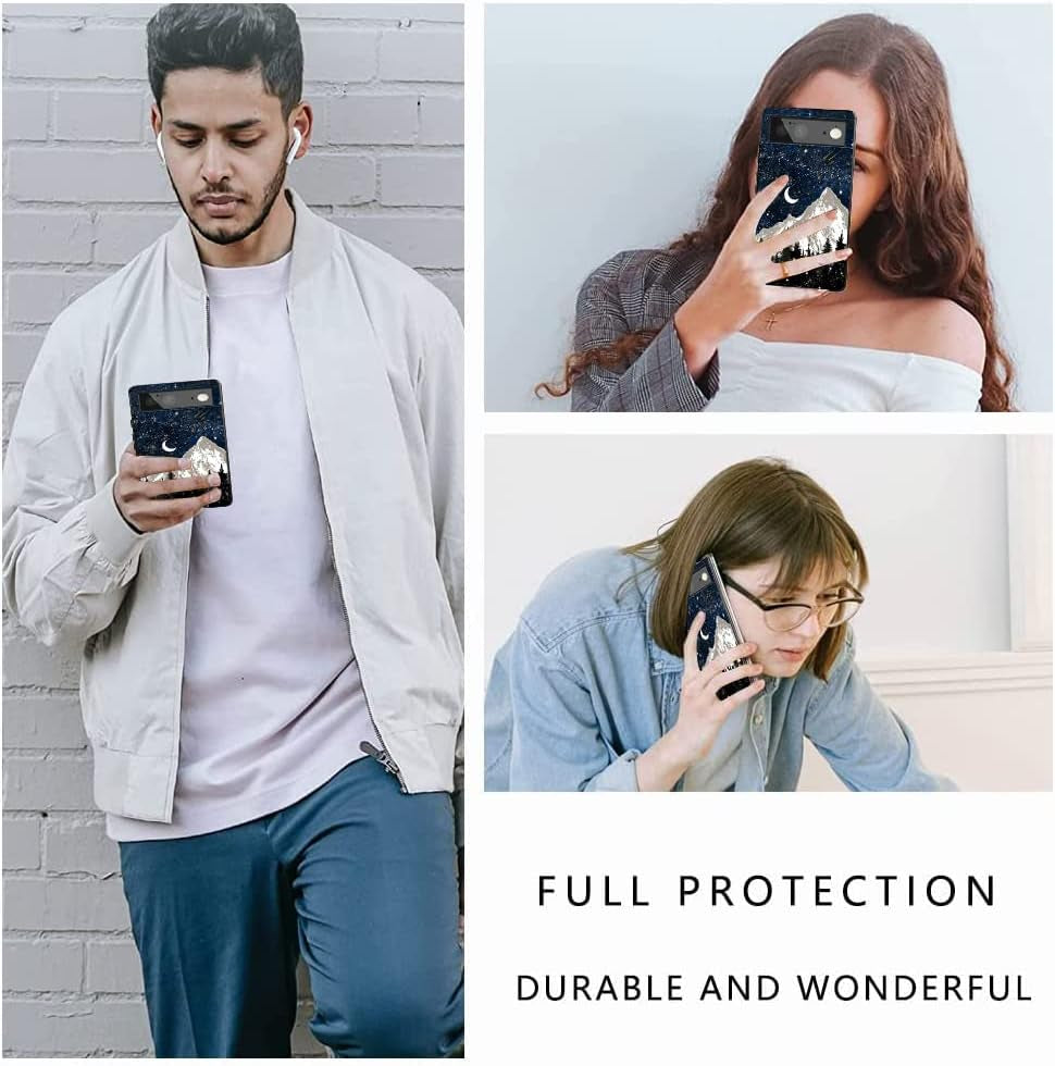 Compatible with Google Pixel 6 Case, Aesthetic Pattern Design, Full Body Protection Shockproof Cover Case for Google Pixel 6 5G 6.4" (Moon Starry Mountains)  MSEAANBK   