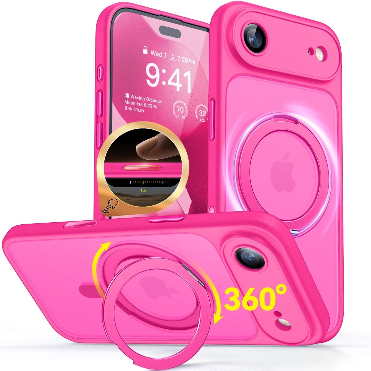 CANSHN 360° Spin Magnetic Stand for Iphone 17 Pro Max Case with Camera Control [Full Camera Protection] [Compatible with Magsafe] Translucent Matte Shockproof Protective Phone Cover 6.9" -Deep Purple