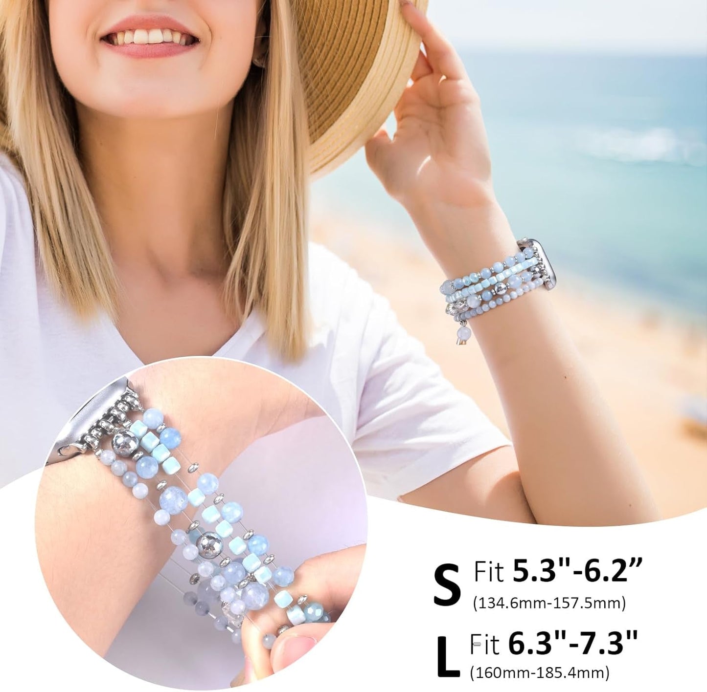 Beaded Bracelet Compatible with Apple Watch Band 42Mm/44Mm/45Mm for Women, Stylish Handmade Wristband Replacement Strap for Iwatch Series 9/8/7/6/5/4/3/2/1/Se/Ultra(Blue)