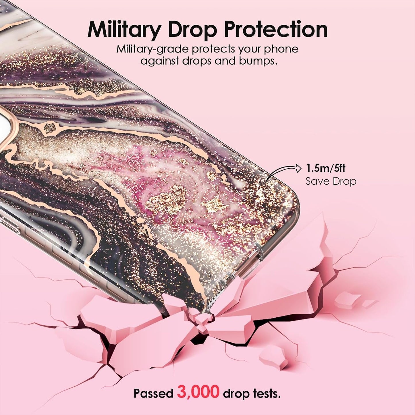 Case Compatible with Samsung Galaxy A53 5G (2022 Released), Marble Stylish Slim Soft TPU, Full Body Protective with Built-In Screen Protector, Shockproof Cover for A53, Black & Pink