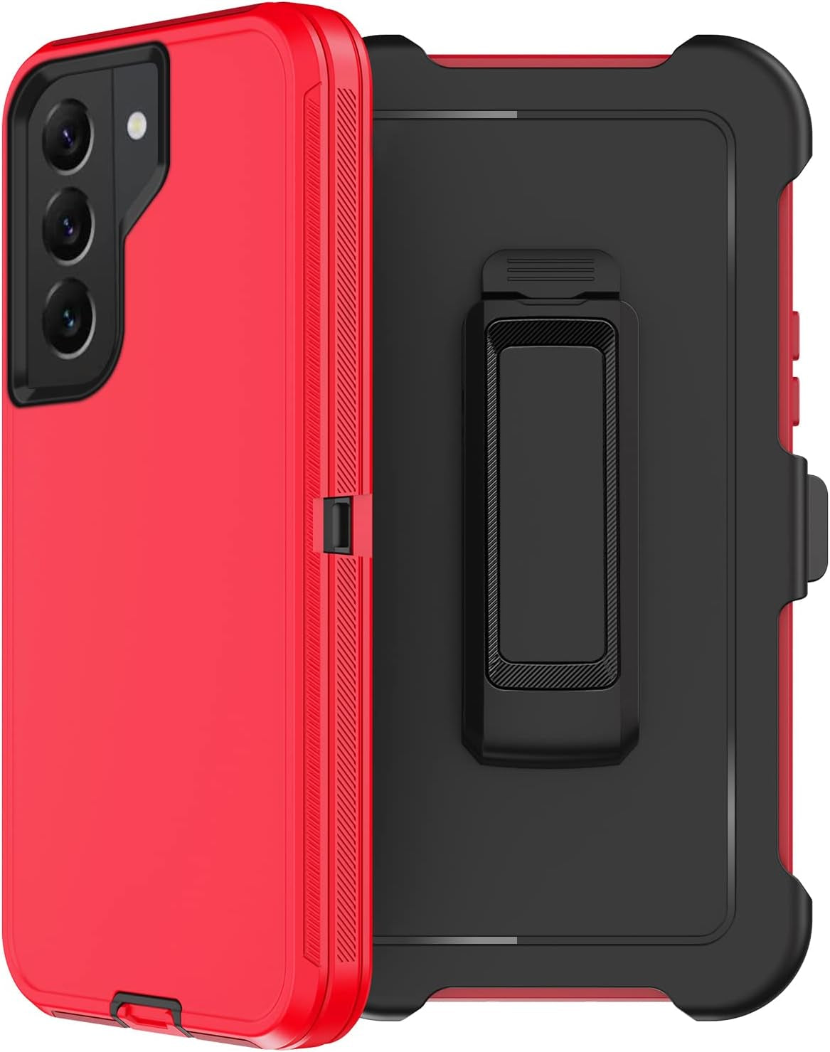 For Samsung Galaxy S22 Case with Belt Clip Holster, 2X Screen Protector, [Military Grade Protection] Heavy Duty Full Body Shockproof Dust-Proof Rugged Protective Cover for Samsung S22 5G (Red)
