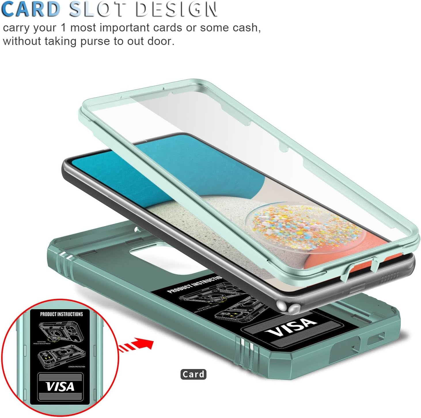 Case for Galaxy A53 5G, Camera Cover Phone Case with Rotation Ring Stand for Samsung Galaxy A53 5G - Green