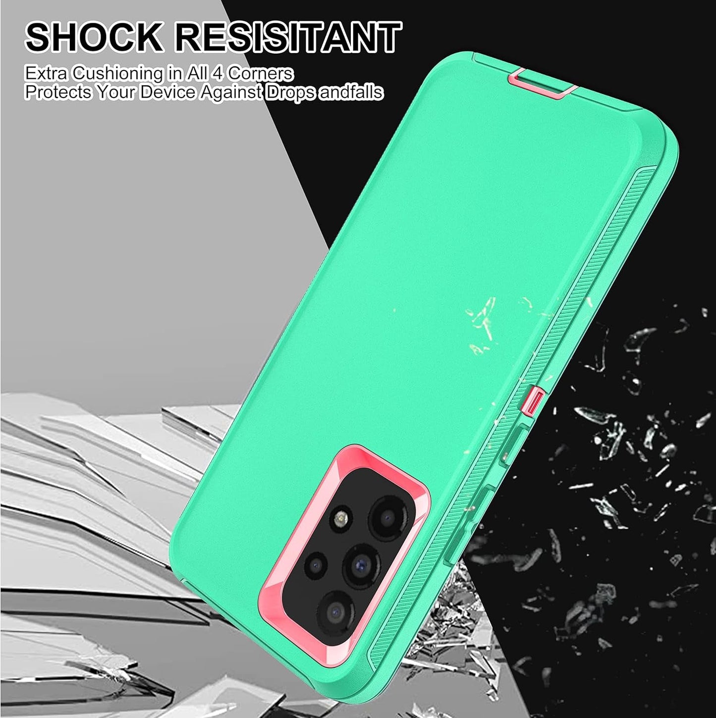 For Samsung A53 5G Case, Galaxy A53 5G Case with 2 Pcs Nano Explosion-Proof Film, 3 in 1 Full Body Shockproof Heavy Duty Protection Case for Samsung Galaxy A53 5G (Aqua Blue/Rose Pink)