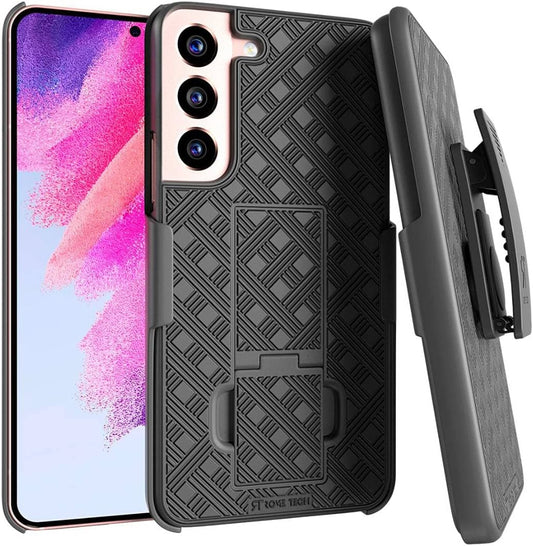 For Samsung Galaxy S22 Case with Belt Clip Holster, Kickstand Slim Cover Phone Case for Galaxy S22 - Black