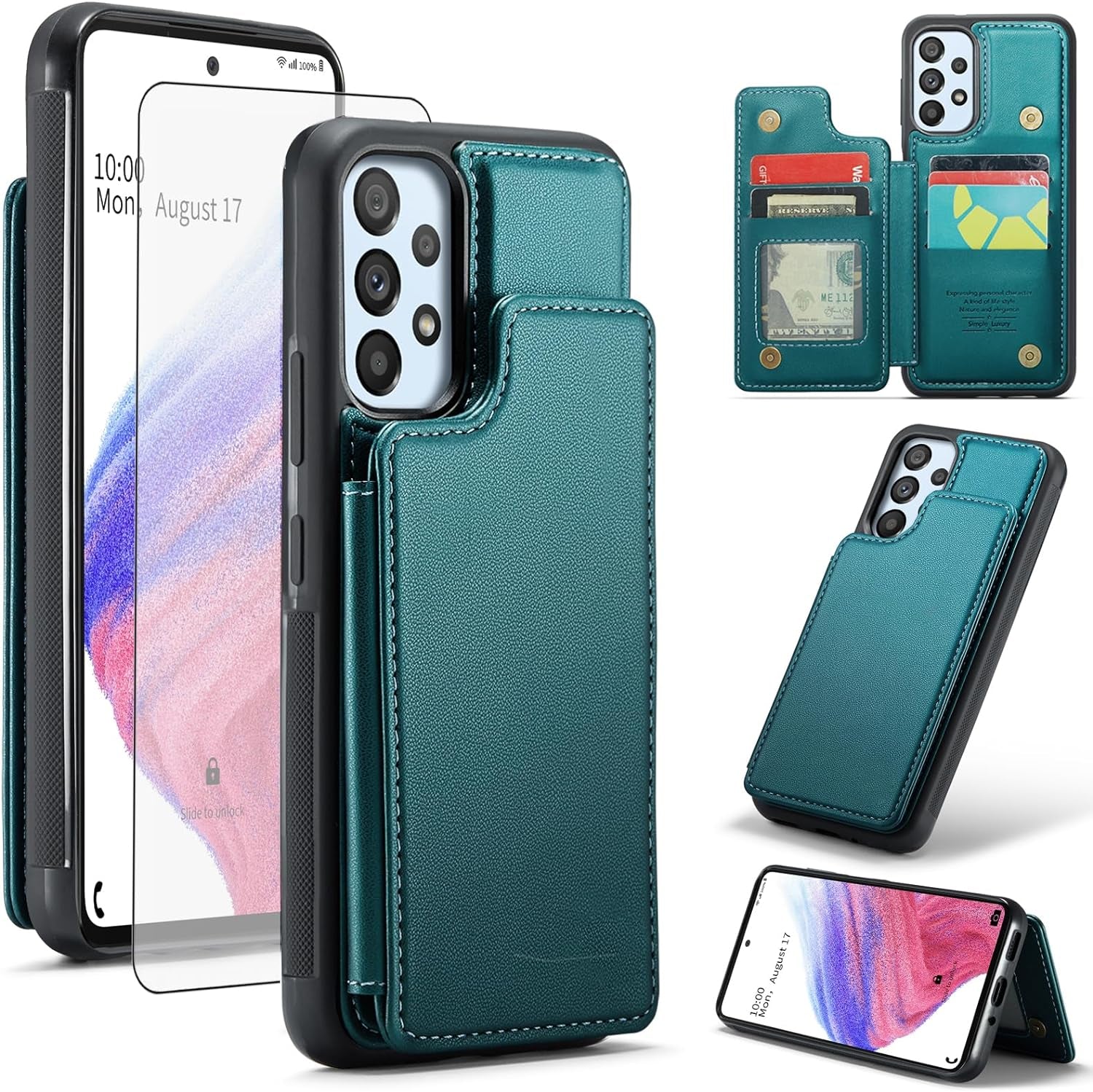 Asuwish Phone Case for Samsung Galaxy A53 5G Wallet Cover with Screen Protector and RFID Blocking PU Leather Credit Card Holder Stand Cell Accessories a 53 G5 53A SM A536U 6.5" 2022 Women Men Purple