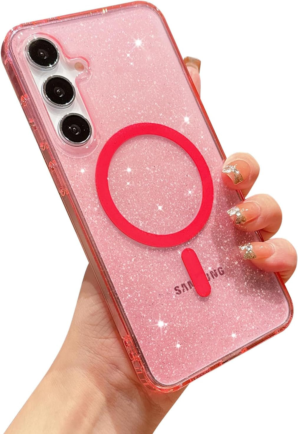 For Samsung Galaxy S22 plus Case Magnetic, Compatible with Magsafe, Clear Glitter Bling Sparkly Case for Women Anti-Yellowing Protective Hard Back Cover for Galaxy S22 plus 6.6" (Clear)