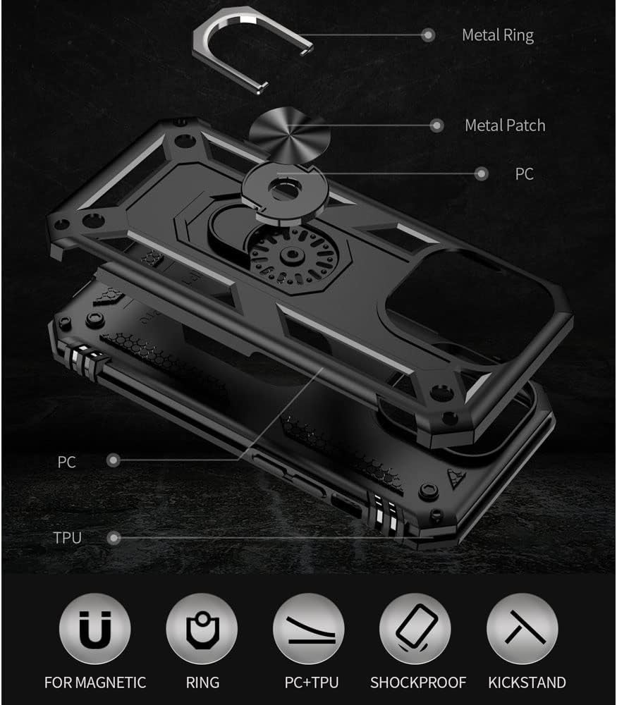 Aozuoton for Iphone 14 Pro Case, Iphone 14 Pro Phone Case with HD Screen Protector, [Military Grade 16Ft. Drop Tested] Ring Shockproof Protective Phone Case for Iphone 14 Pro,Black  Yanmen   