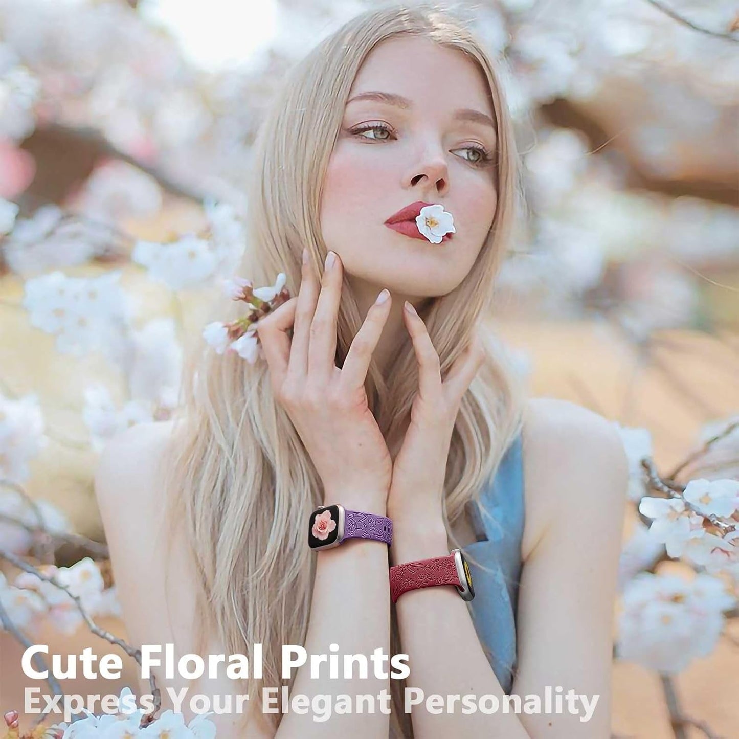 6 Pack Floral Engraved Bands Compatible with Apple Watch Band 44Mm 40Mm 38Mm 41Mm 45Mm 49Mm 42Mm Women, Soft Silicone Cute Flower Pattern Sport Strap for Iwatch Bands Series Ultra Ultra 2 SE 9 8 7 6 5 4 3 2 1