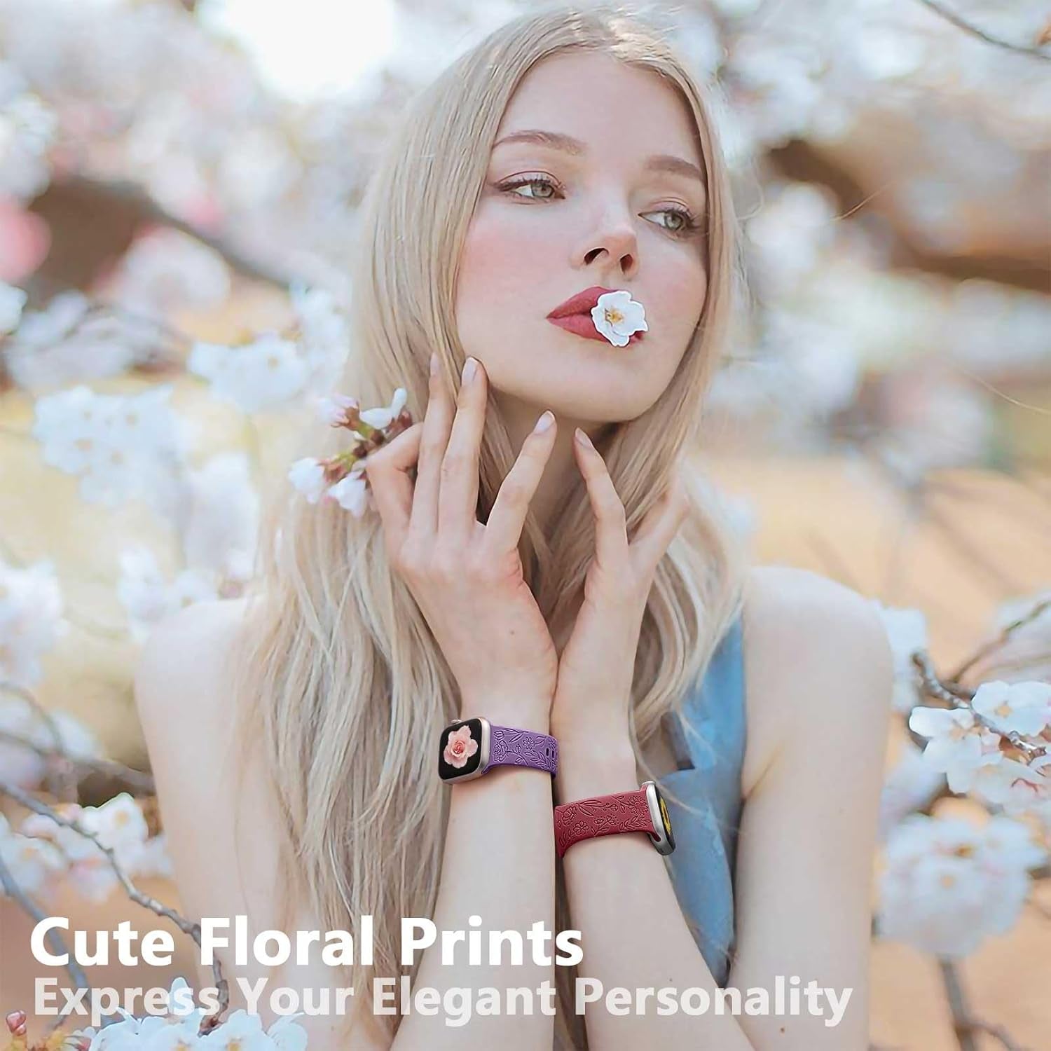 6 Pack Floral Engraved Bands Compatible with Apple Watch Band 44Mm 40Mm 38Mm 41Mm 45Mm 49Mm 42Mm Women, Soft Silicone Cute Flower Pattern Sport Strap for Iwatch Bands Series Ultra Ultra 2 SE 9 8 7 6 5 4 3 2 1