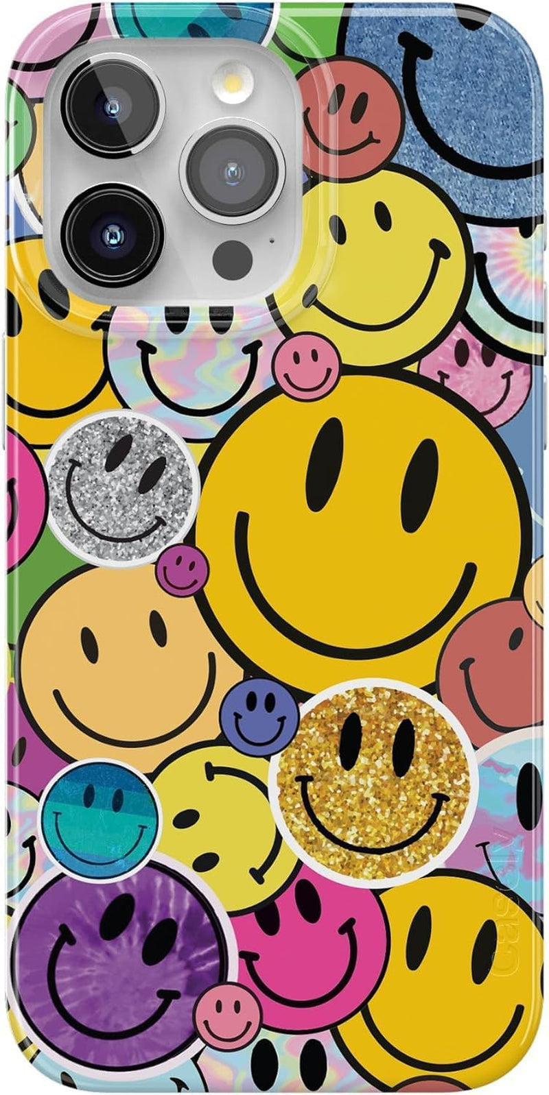 Casely Iphone 15 Pro Case | Field of Flowers | Pastel Floral | Classic Case | Compatible with Magsafe and Action Button  Casely All Smiles | Smiley Face Sticker  