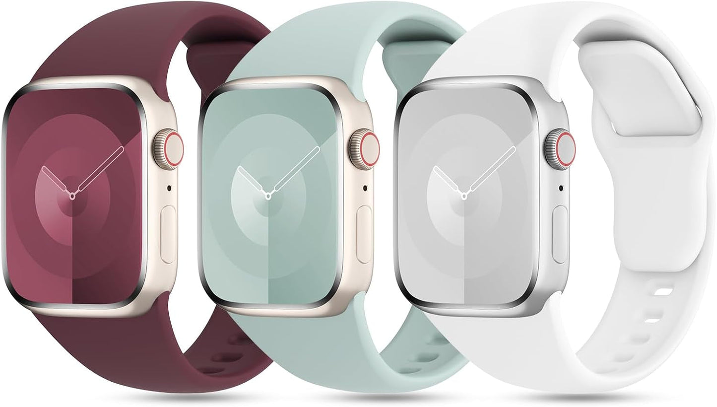 3 Pack Patented Sport Silicone Compatible with Apple Watch Band 41Mm 40Mm 38Mm 45Mm 44Mm 42Mm 49Mm Women Men, Soft Wristbands Waterproof Strap for Iwatch Bands Series 9 8 7 6 5 4 3 2 1 SE Ultra
