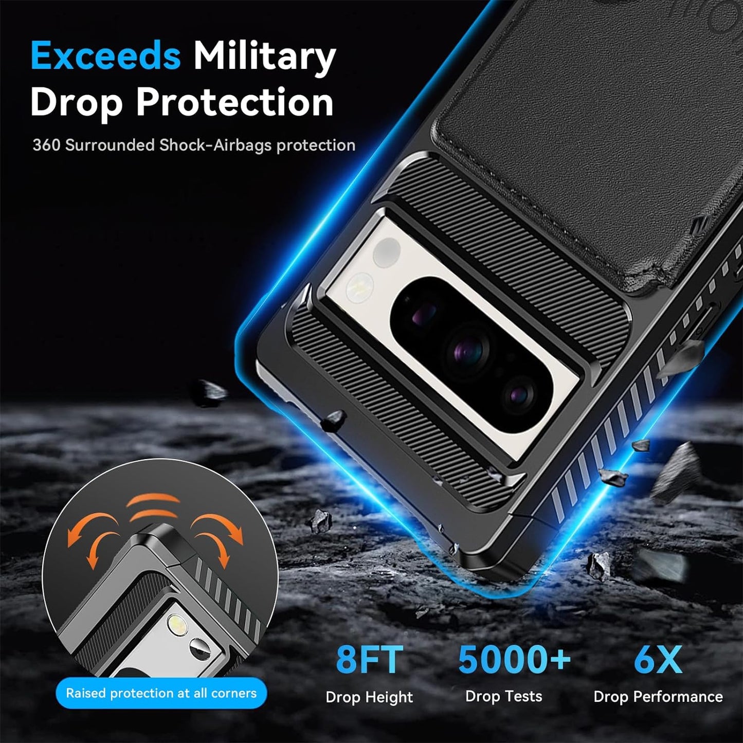 For Google Pixel 8 Pro Case with Card Holder(5 Cards), Google 8 Pro Wallet Case Built-In Kickstand Magnetic Flip Snap Soft TPU+PU Leather Durable Shockproof Case for Google 8 Pro (Black)  GooseBox   