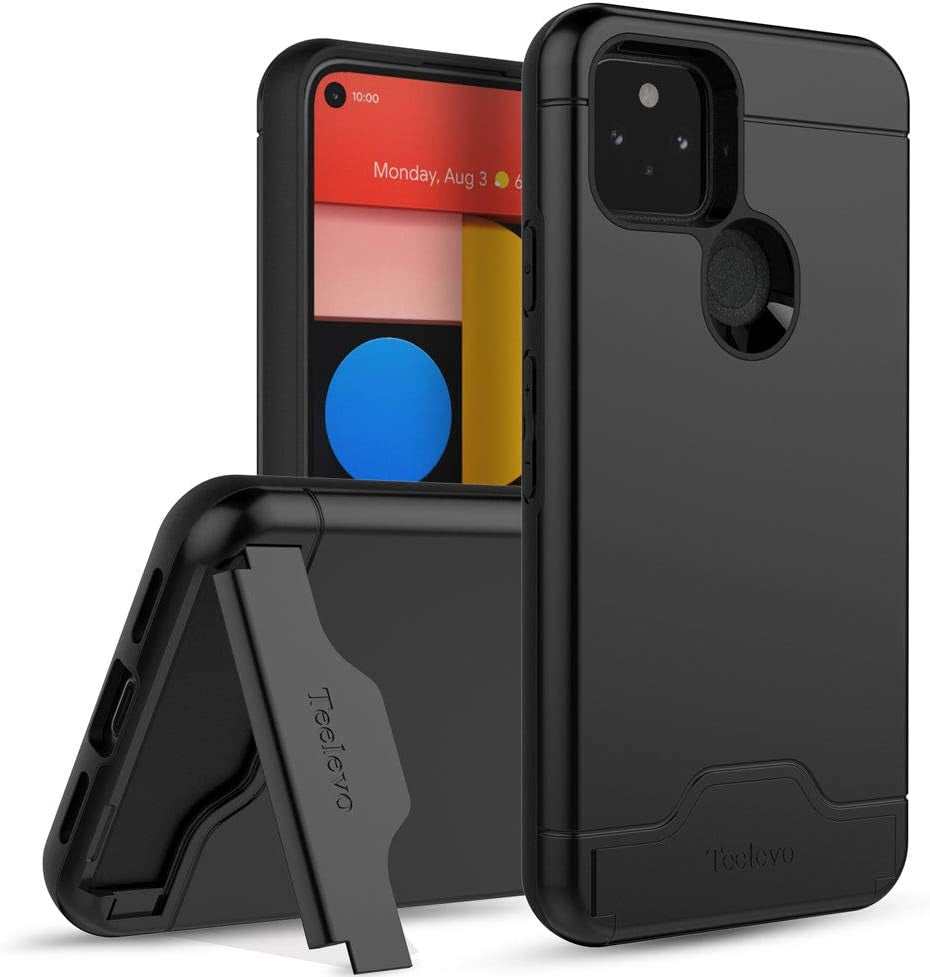 Teelevo Wallet Case for Google Pixel 5, Dual Layer Case with Card Slot Holder and Kickstand for Google Pixel 5 - Black  Teelevo   