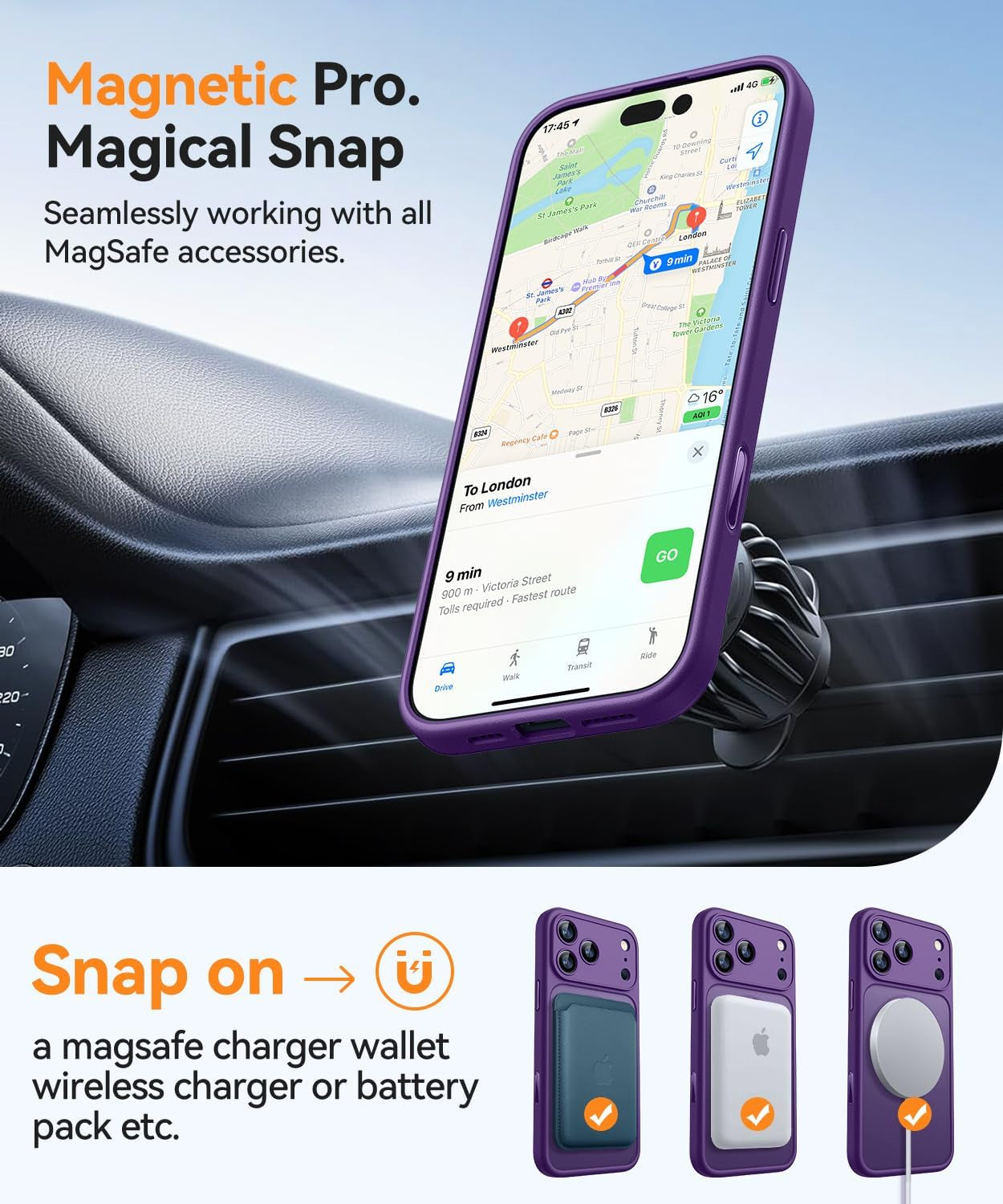 CANSHN 360° Spin Magnetic Stand for Iphone 17 Pro Max Case with Camera Control [Full Camera Protection] [Compatible with Magsafe] Translucent Matte Shockproof Protective Phone Cover 6.9" -Deep Purple