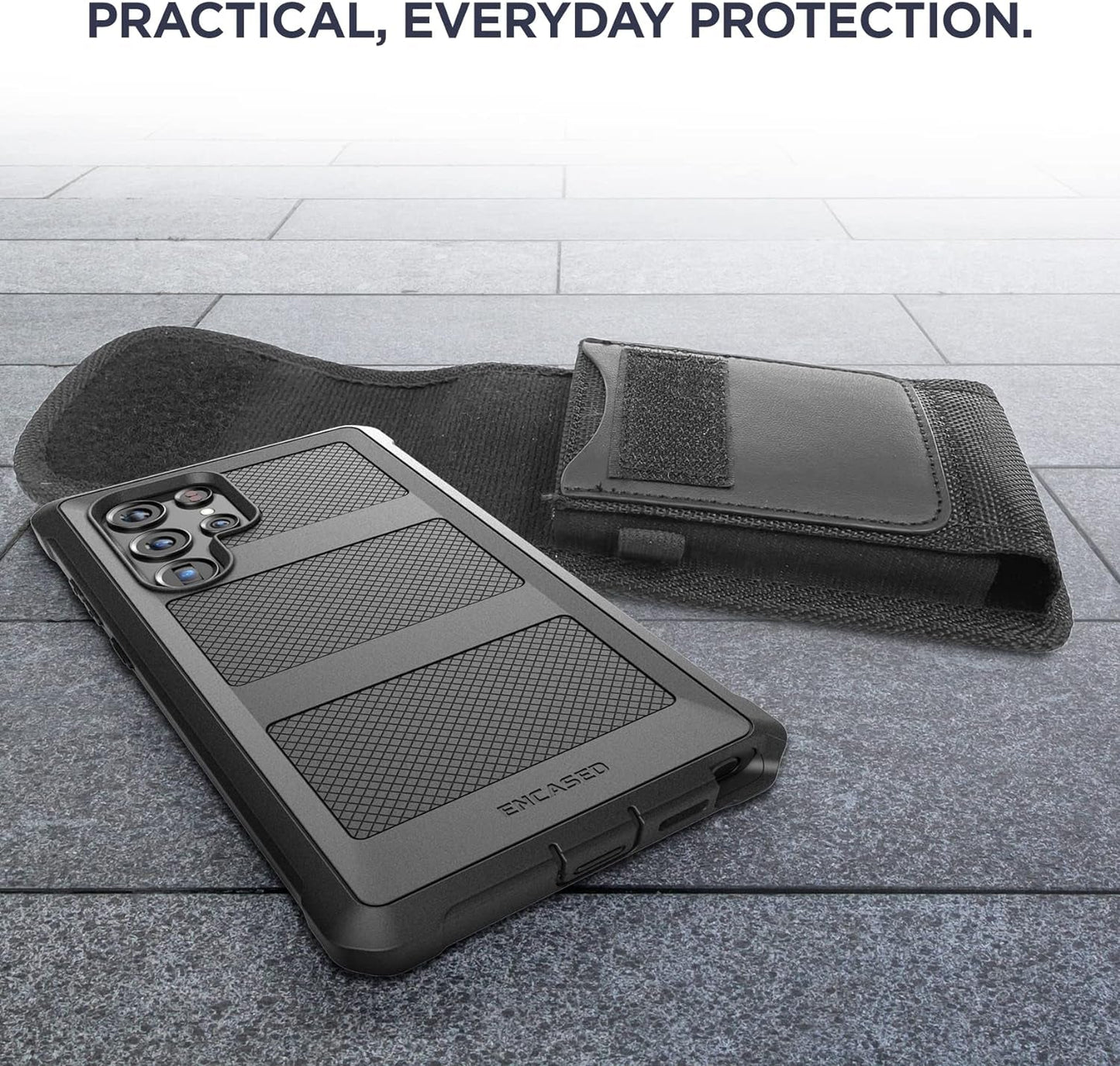 2-In-1 Belt Pouch with Rugged Case for Samsung Galaxy S22 Ultra - Shockproof Cover with Ballistic Nylon Phone Holster Clip (S22 Ultra)