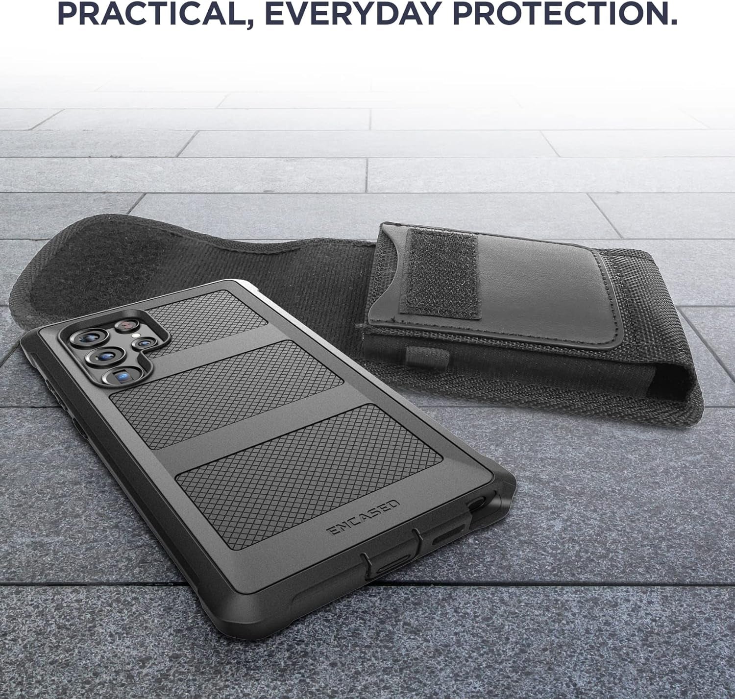 2-In-1 Belt Pouch with Rugged Case for Samsung Galaxy S22 Ultra - Shockproof Cover with Ballistic Nylon Phone Holster Clip (S22 Ultra)