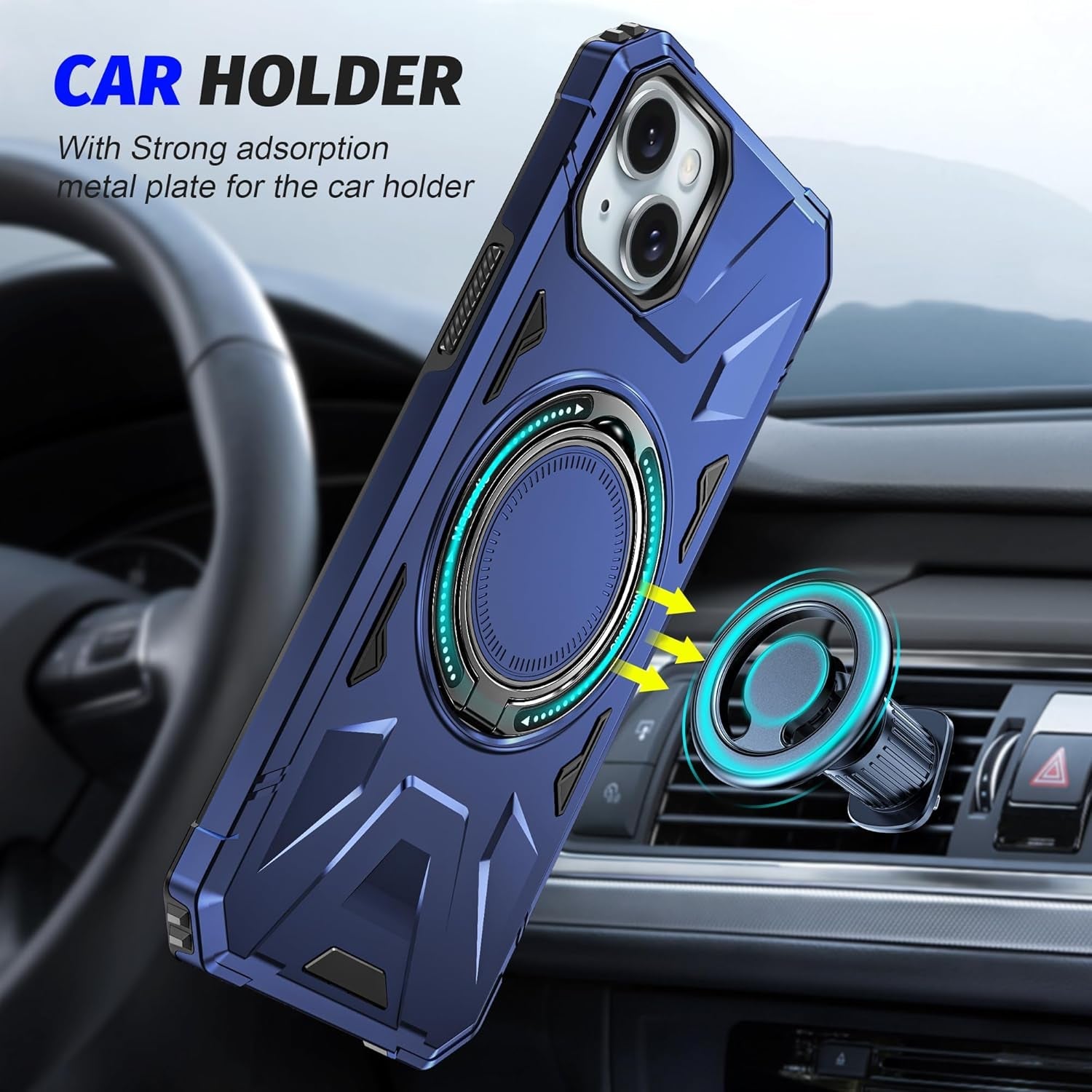 For Magnetic Iphone 15 plus Case Compatible with Magsafe Iphone 15 plus Case with 2 Screen Protector Iphone 15 plus Case with Magnetic Stand Ring Iphone 15Plus Case Shockproof Protection Black